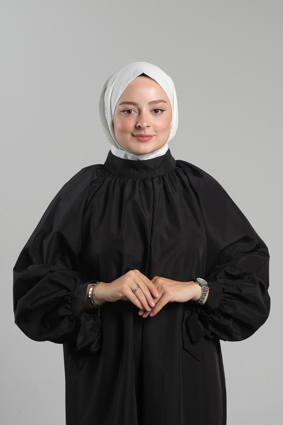 Krem Pratik Hazır Geçmeli Tesettür Eşarp Sandy Arkadan Çıtçıtlı Piliseli Hijab - Hürrem Bone 2406_40