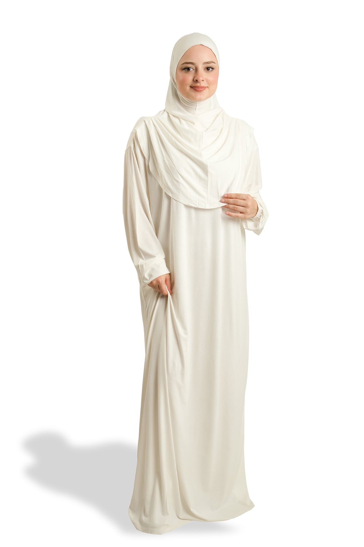Krem Tek Parça Namaz Elbisesi Viskon Düz - Hürrem Bone 2503_40