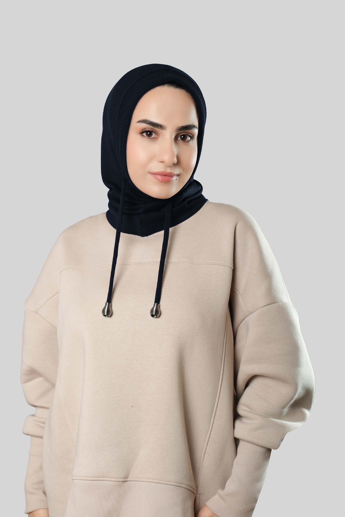 Lacivert Bağcıklı Balaklava Boyunluklu Bere Triko Düz - Hürrem Bone 2325_02