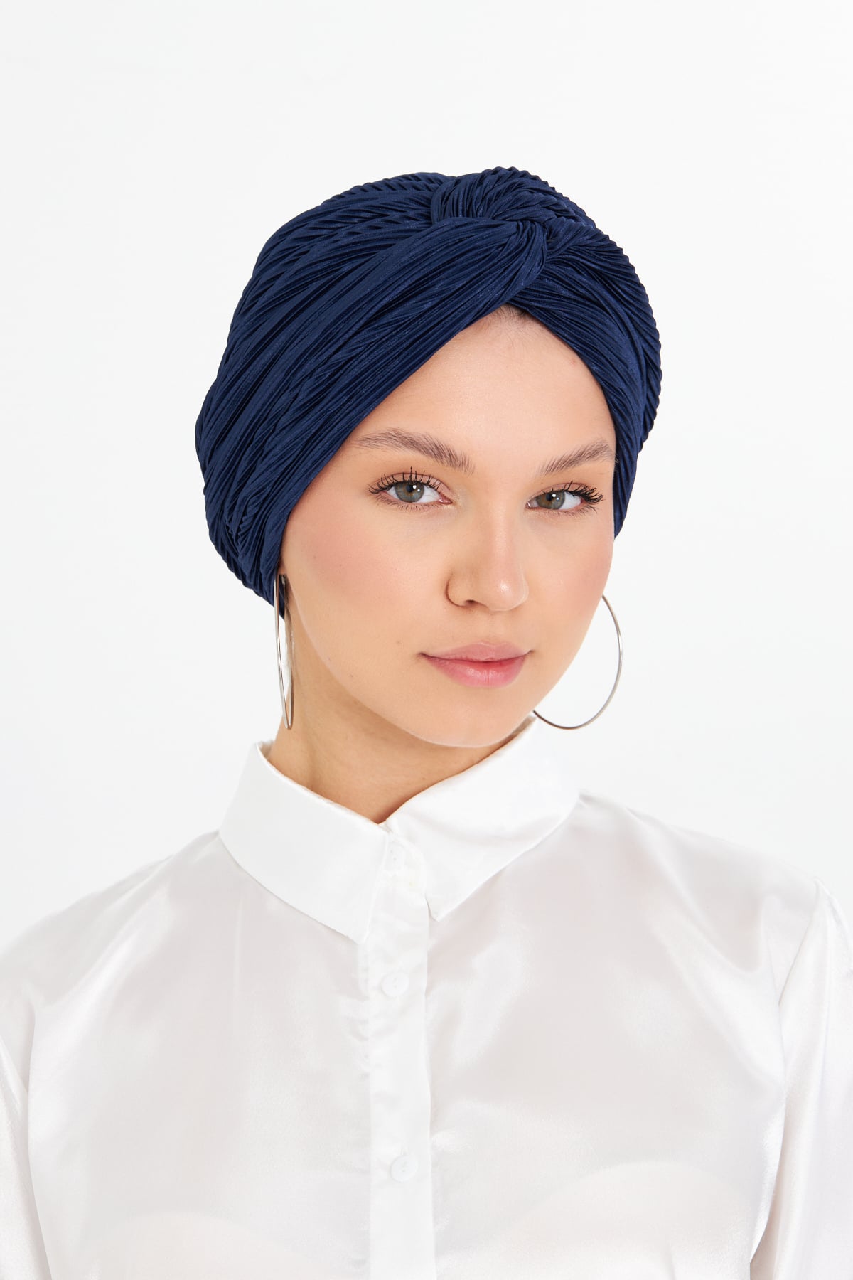 Lacivert Çapraz Büzgülü Tesettür Bone Fukuro Piliseli - Hürrem Bone 2512_02