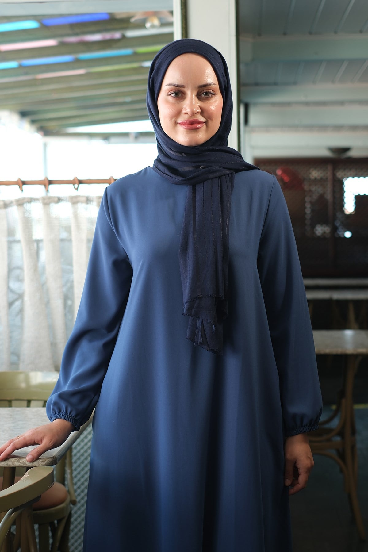 Lacivert Çizgili Şal Viskon Kumaş Bursa Dolama - Hürrem Bone 202110_02