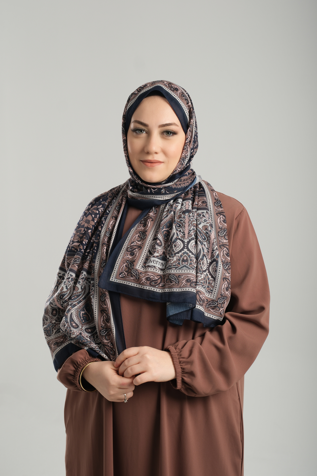 Lacivert Desenli Şal Kesik Elyaf Pamuksu Etnik Dijital Baskılı - Hürrem Bone 202123_02