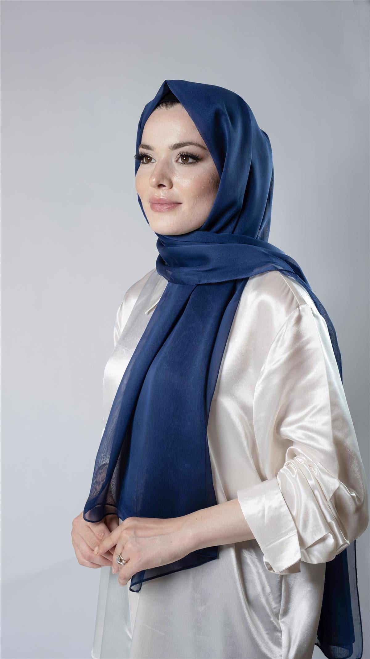 Lacivert Düz Klasik Şal Şifon Kumaş Janjan Abiye - Hürrem Bone 202108_02
