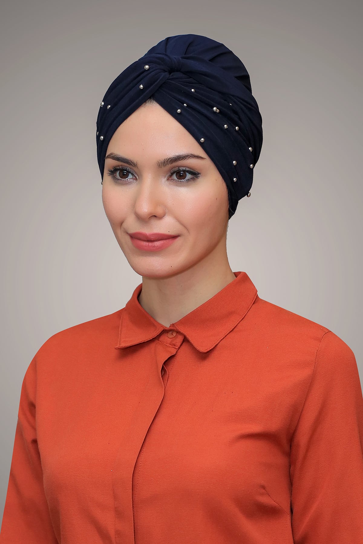 Lacivert Pratik Dolama Tesettür Bone Sandy Kumaş Boncuklu - Hürrem 1870