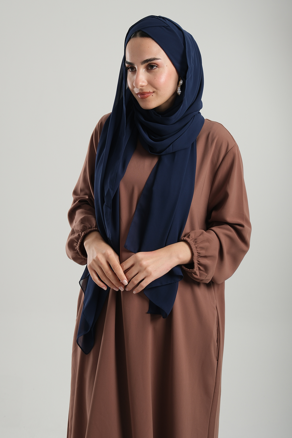 Lacivert Pratik Hazır Geçmeli Bone Şal Şifon Geçmeli Tek Bantlı Çapraz - Hürrem Bone 1455_02