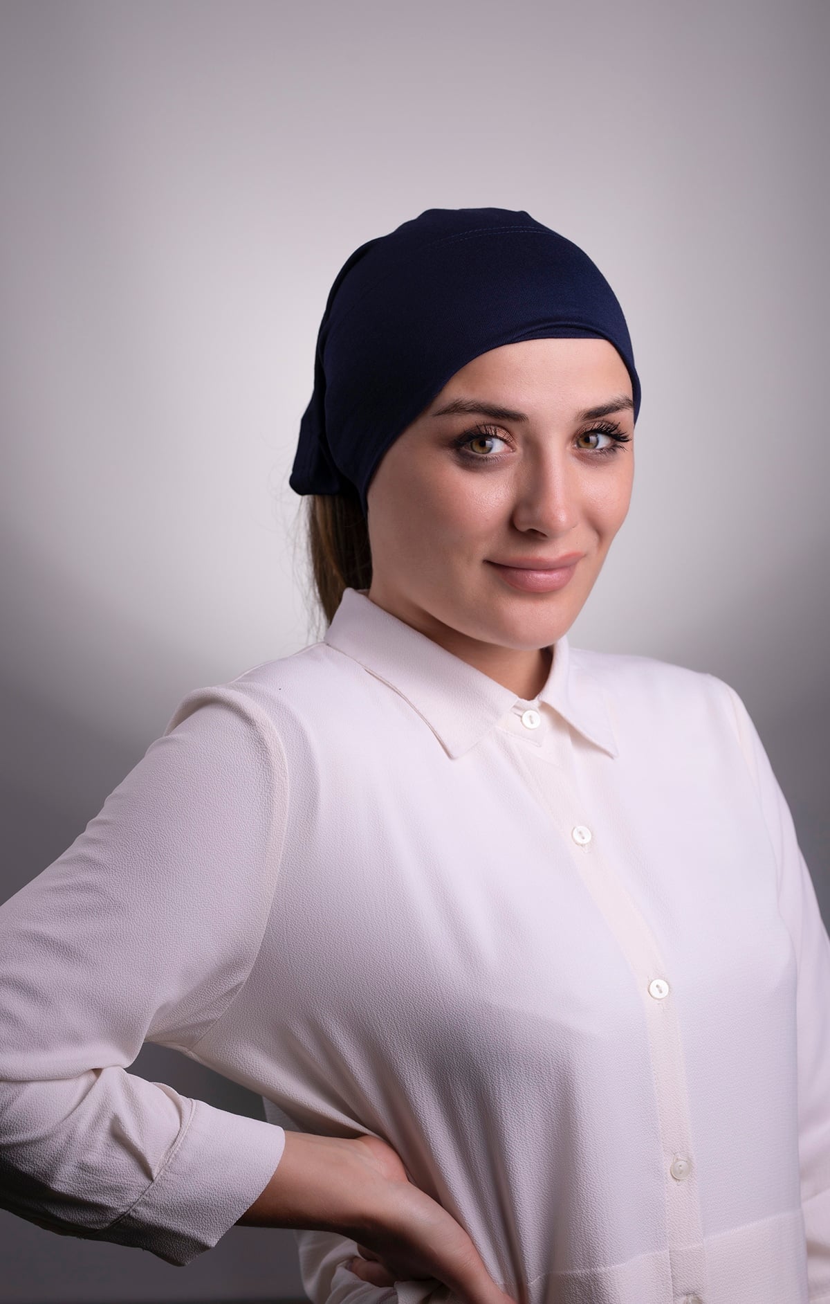 Lacivert Pratik Hazır Geçmeli İç Bone Viskon Kumaş Dikişsiz Boru Bone - Halven 3006