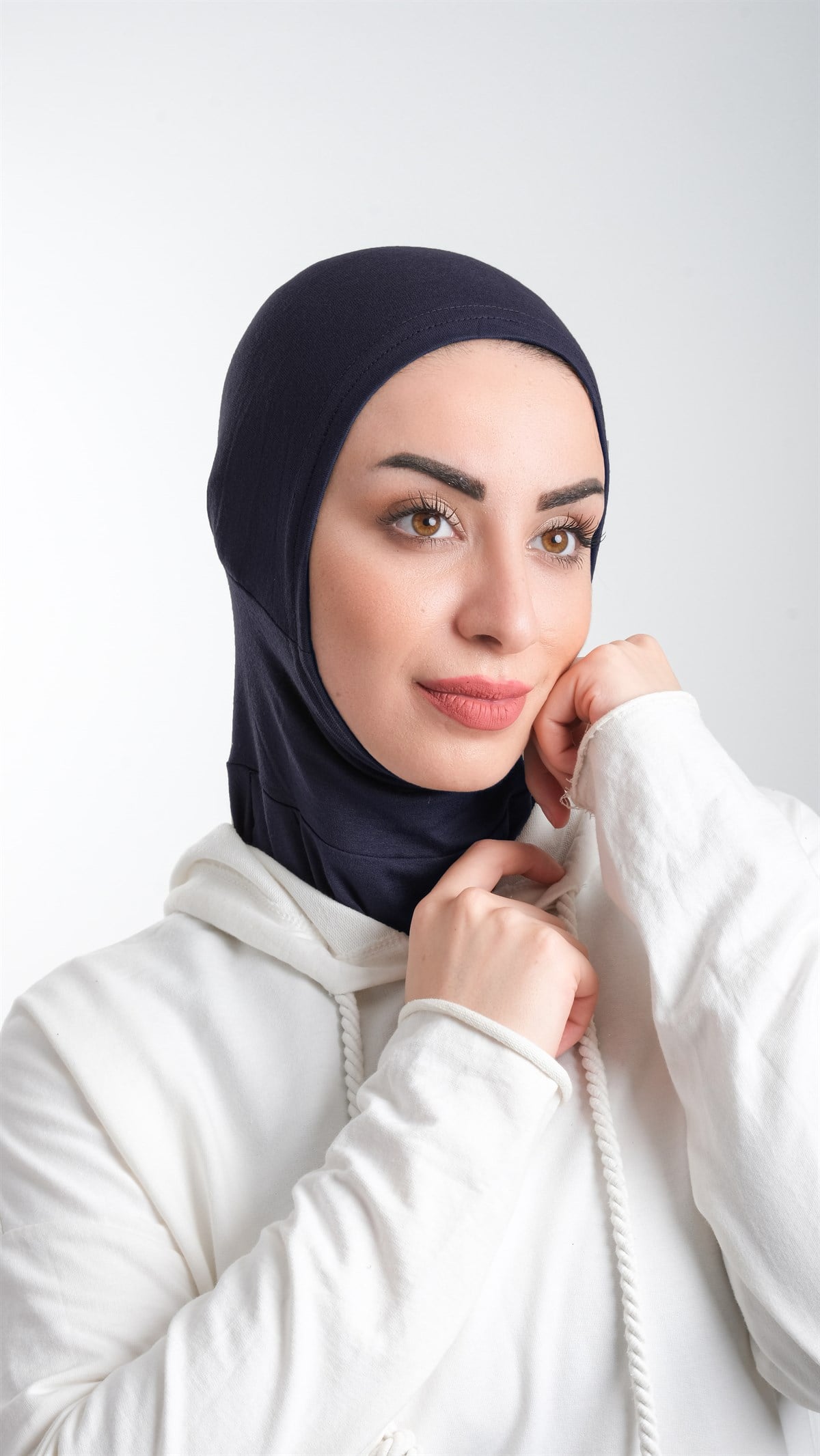 Lacivert Pratik Hazır Geçmeli Tesettür Bone Sandy Kumaş Spor Hijab - Hürrem Bone 2113_02