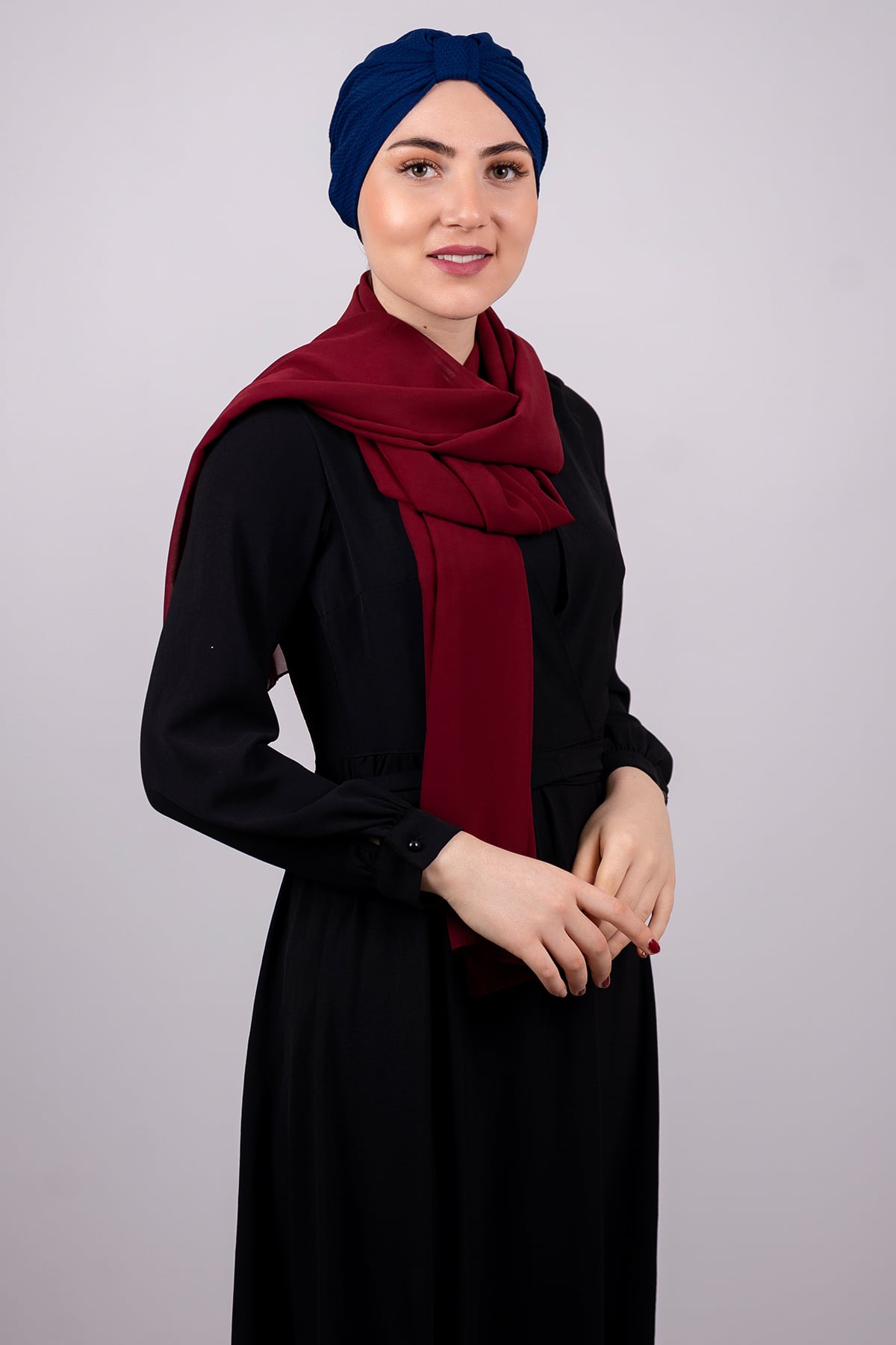 Lacivert Pratik Hazır Geçmeli Tesettür Bone Petekli Büzgülü - Hürrem 1204E