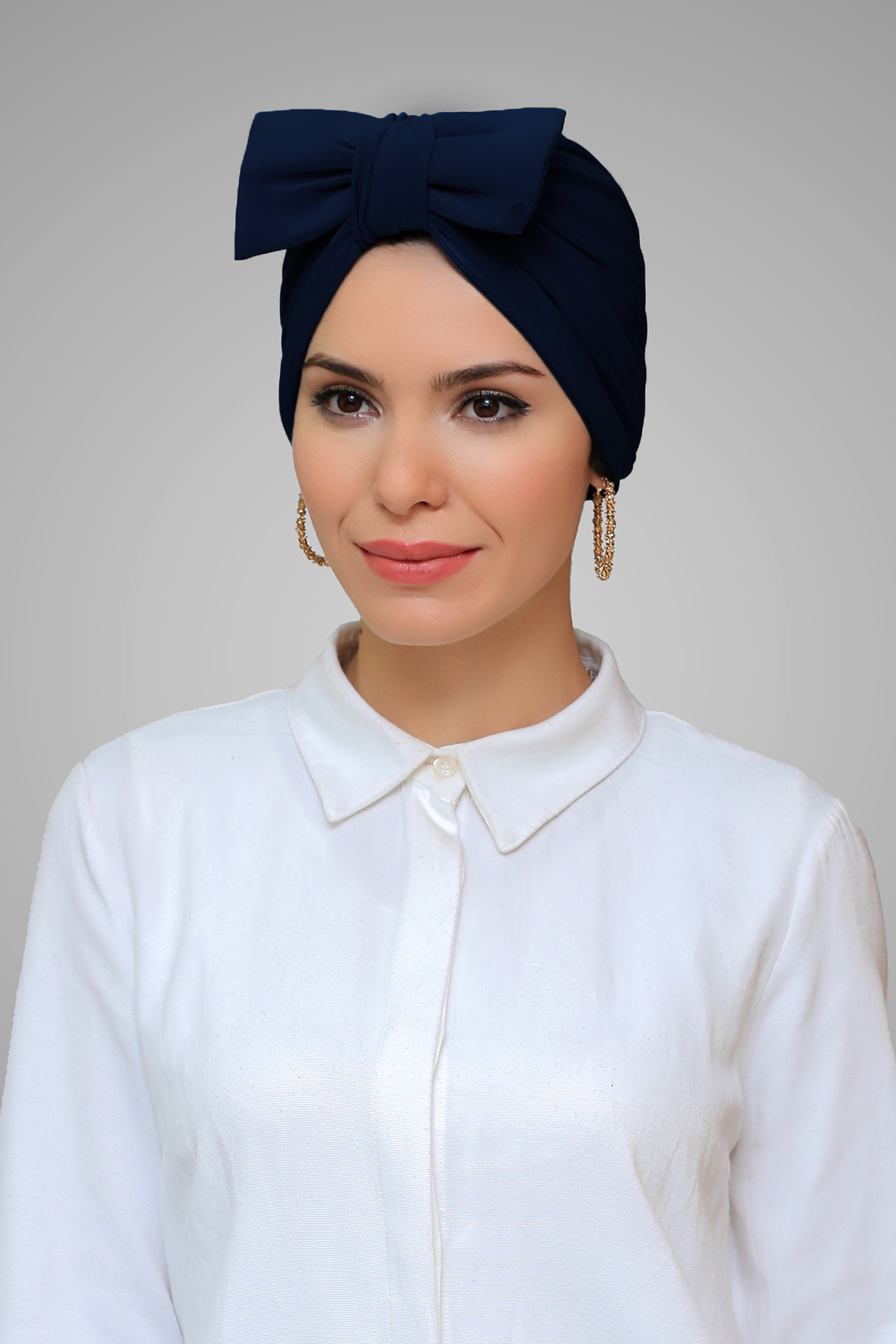 Lacivert Pratik Hazır Geçmeli Tesettür Bone Sandy Kumaş Fiyonklu Büzgülü - Hürrem 7006