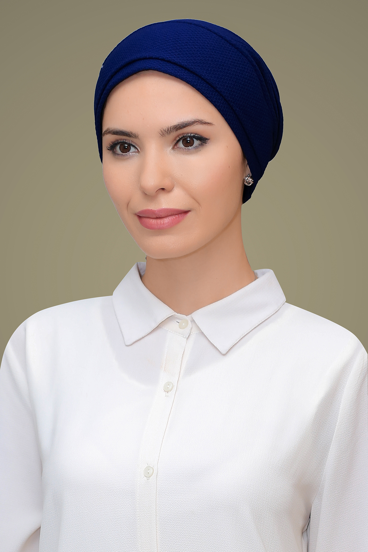 Lacivert Pratik Hazır Geçmeli Tesettür Bone Petekli Mevsimlik Sade - Hürrem 1861