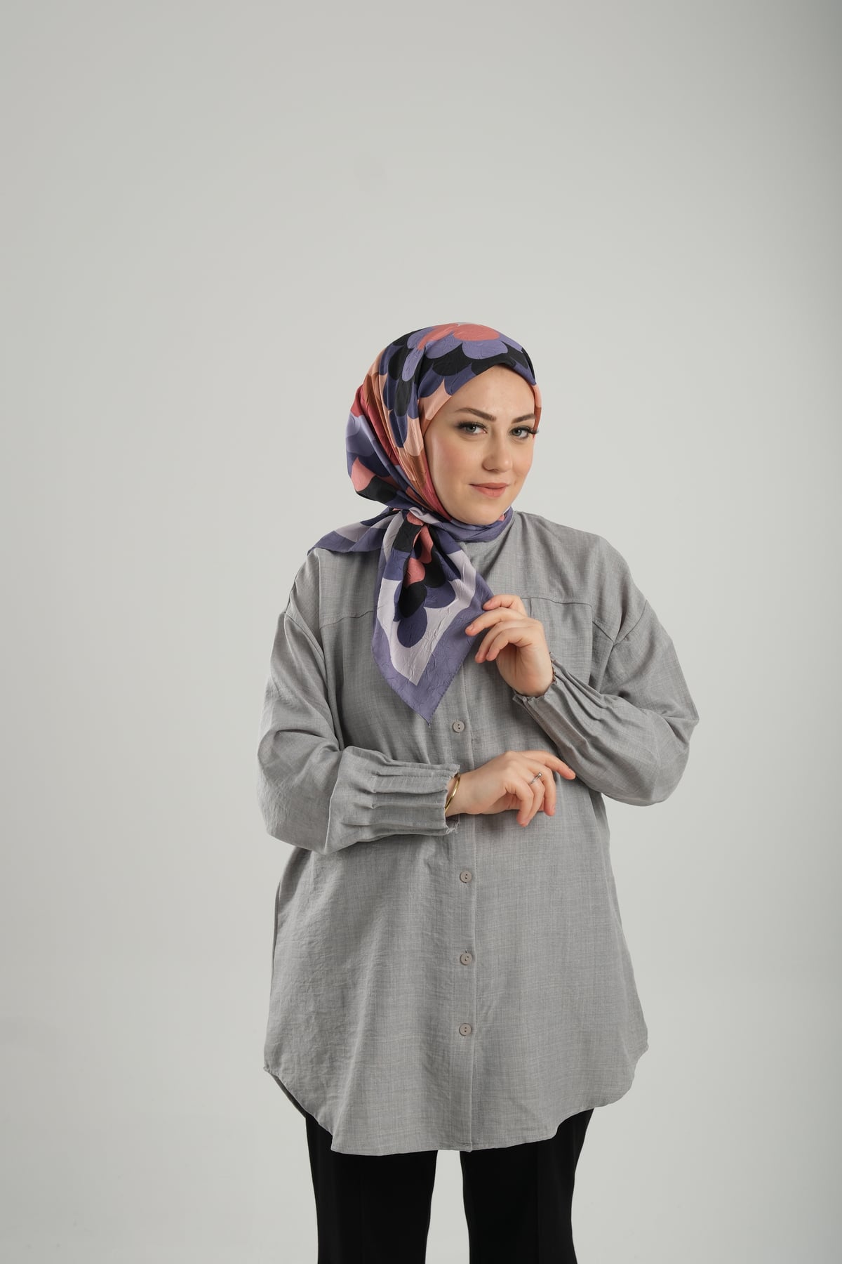 Lila Desenli Eşarp Bambu Geometrik Dijital Baskılı - Hürrem Bone 202205_28