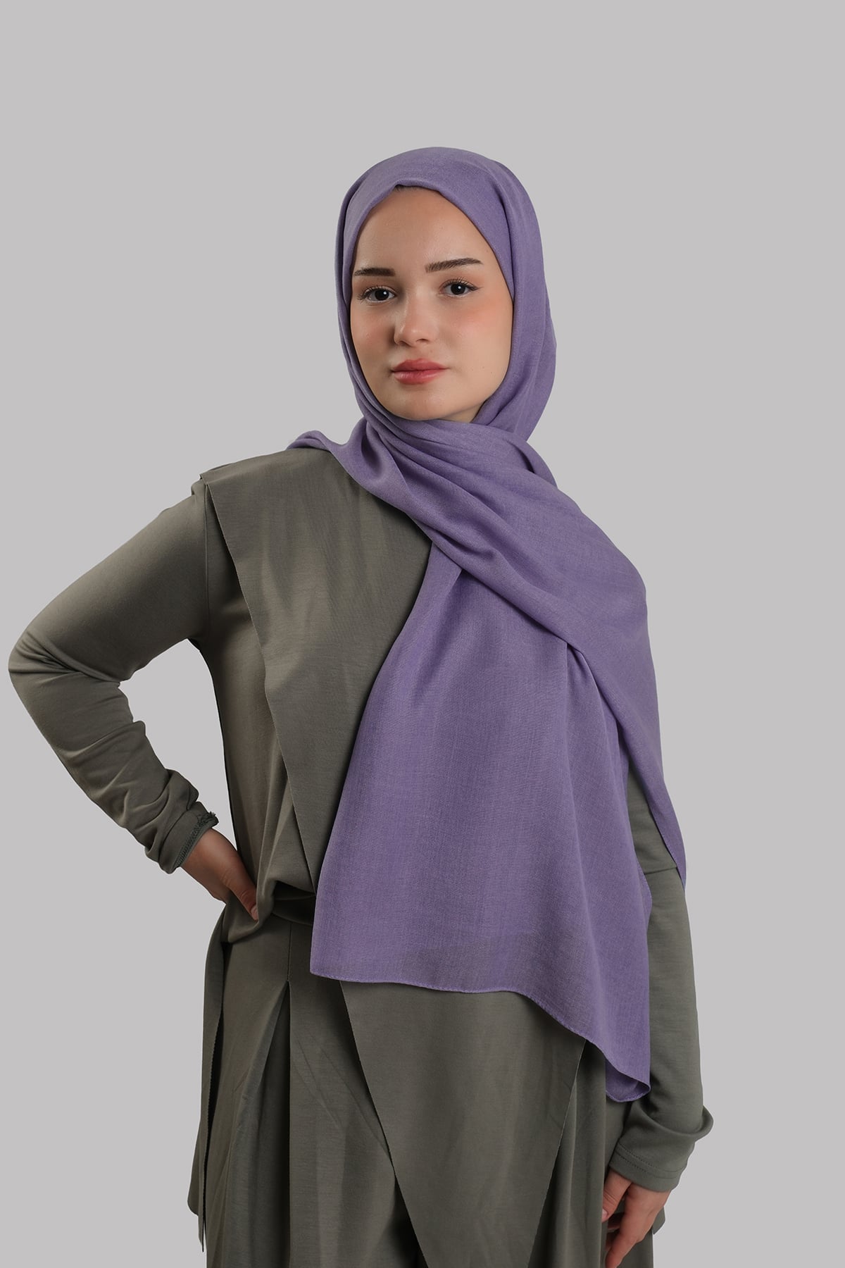 Lila Düz Klasik Modal İtalyan Dikişli Şal Viskon Sade - Hürrem Bone 202127_28