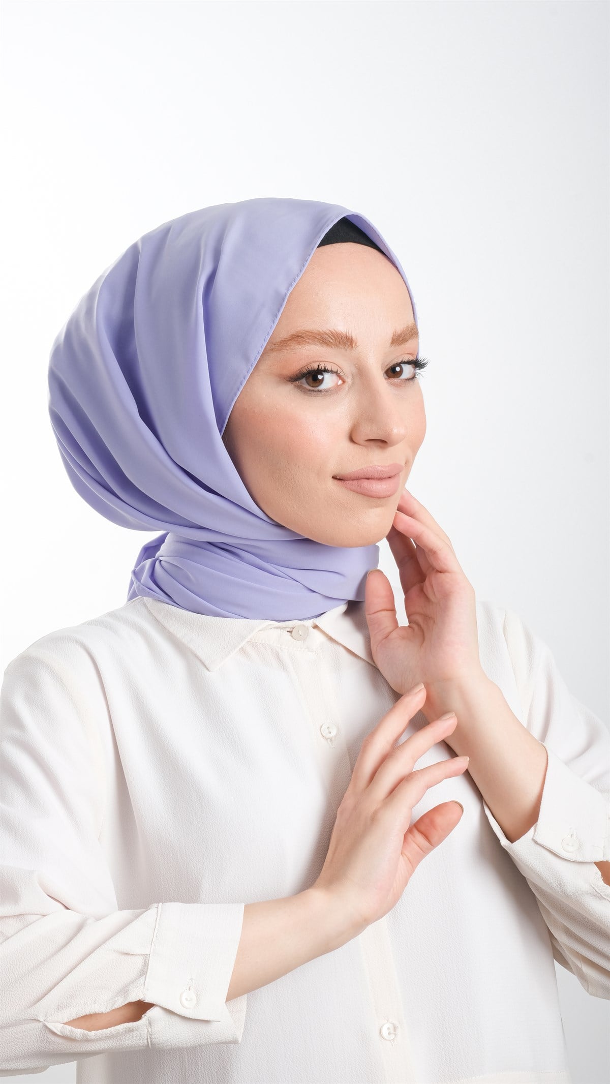 Lila Düz Klasik Şal Medine İpeği Sade - Hürrem Bone 202103_28