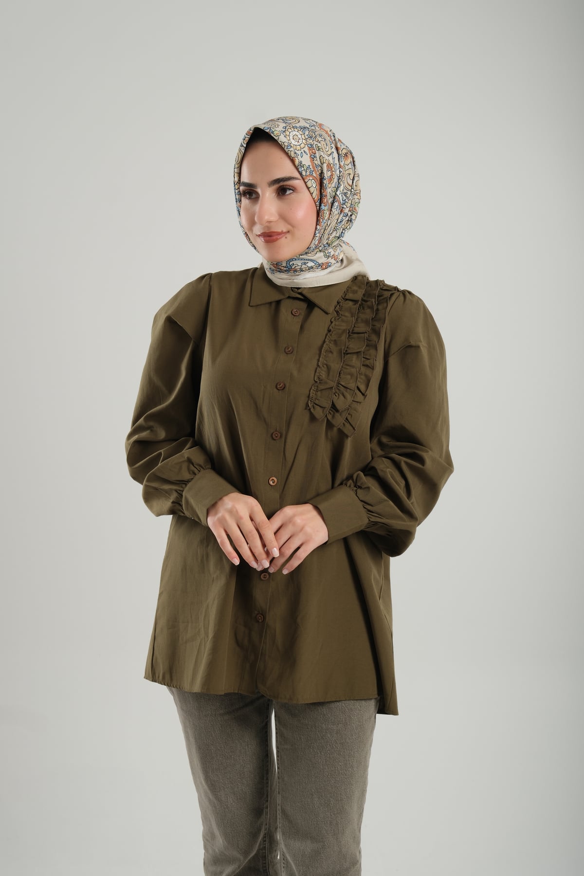 Mint Yeşili Desenli Eşarp Bambu Çiçek Dijital Baskılı - Hürrem Bone 202208_13