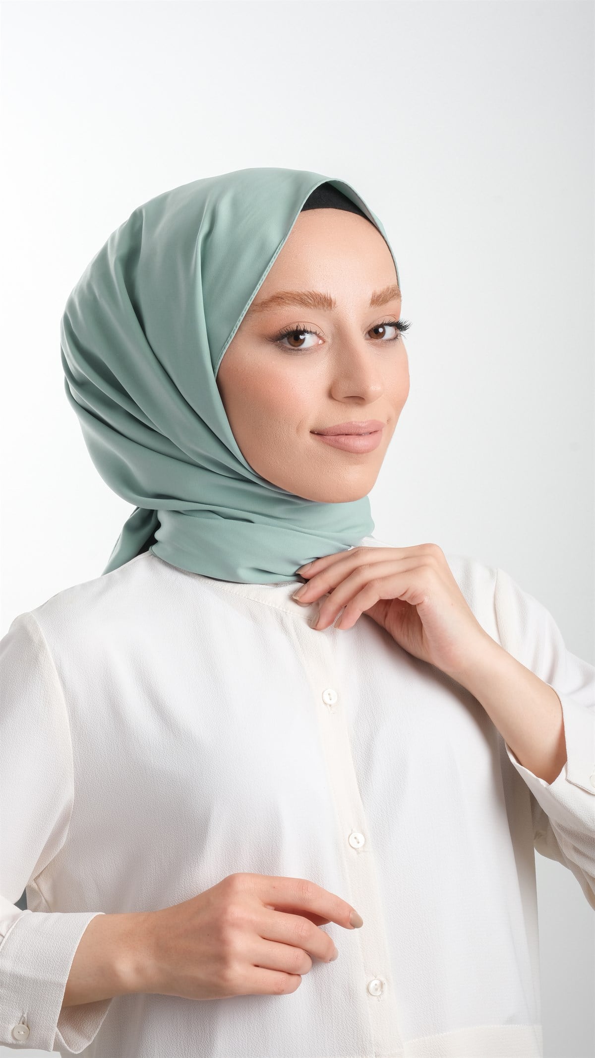 Mint Yeşili Düz Klasik Şal Medine İpeği Sade - Hürrem Bone 202103_13