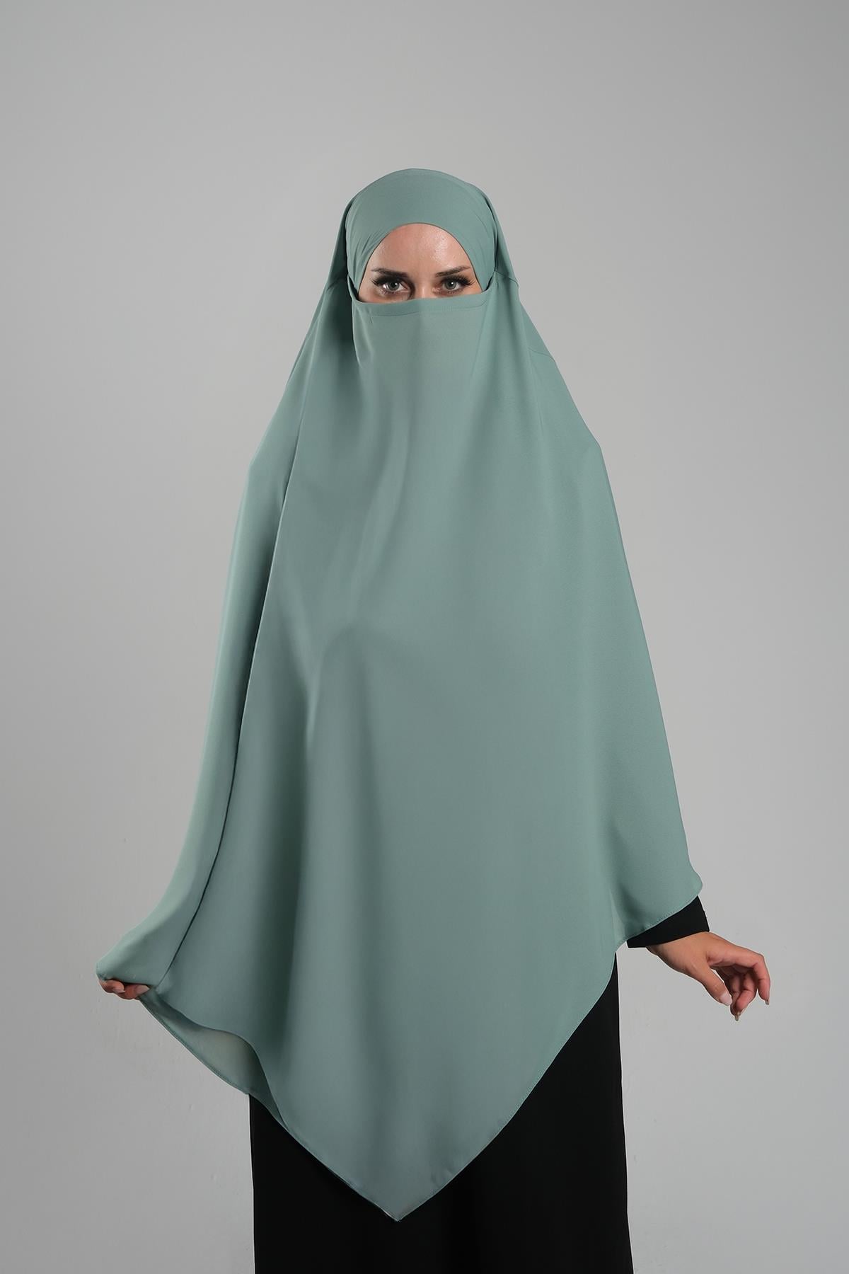 Mint Yeşili Pratik Hazır Geçmeli Tesettür Eşarp Krep Bağcıklı Sufle Hijab - Hürrem Bone 2313_13