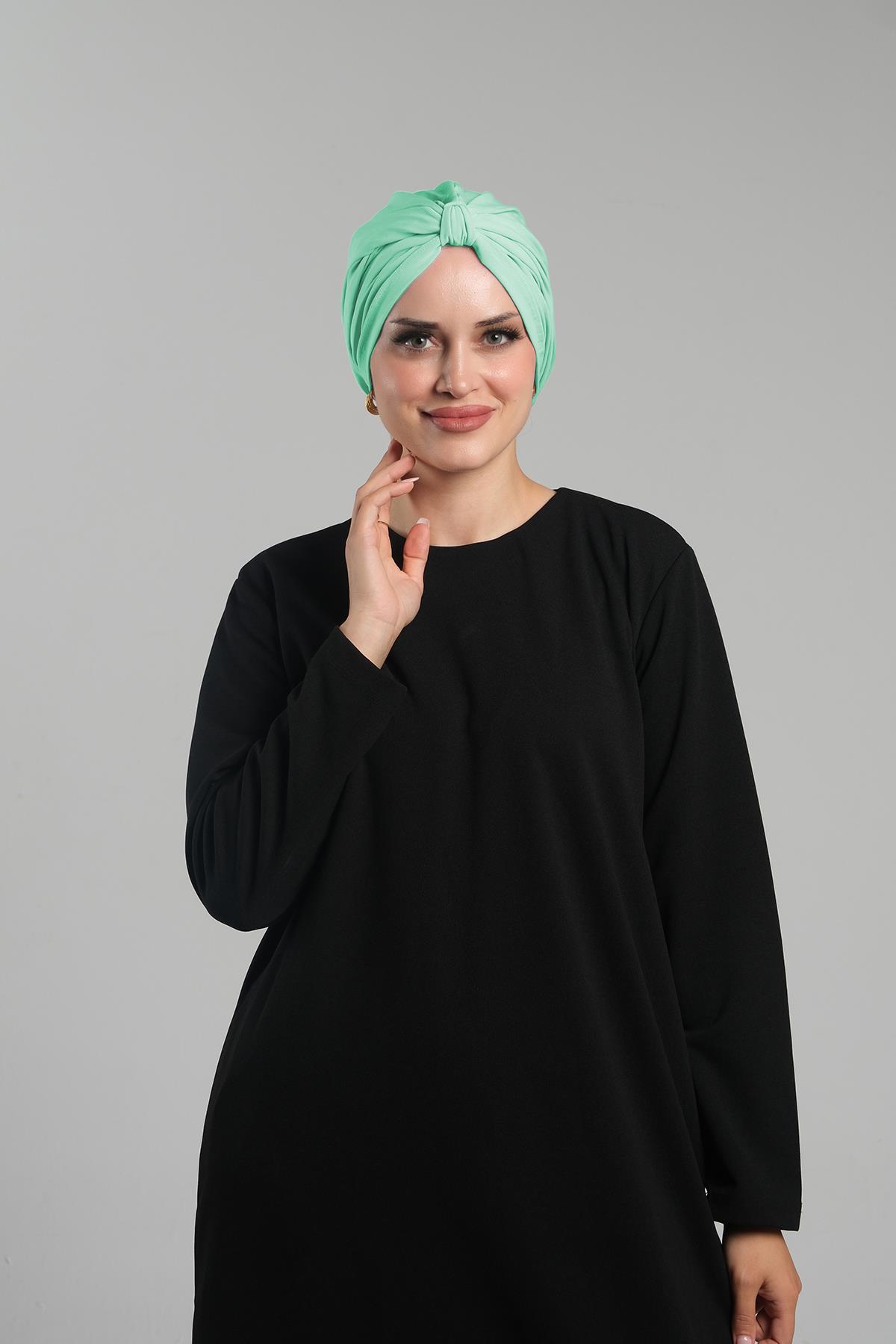 Mint Yeşili Pratik Hazır Geçmeli Tesettür Bone Sandy Pileli Salaş - Hürrem Bone 2121_13