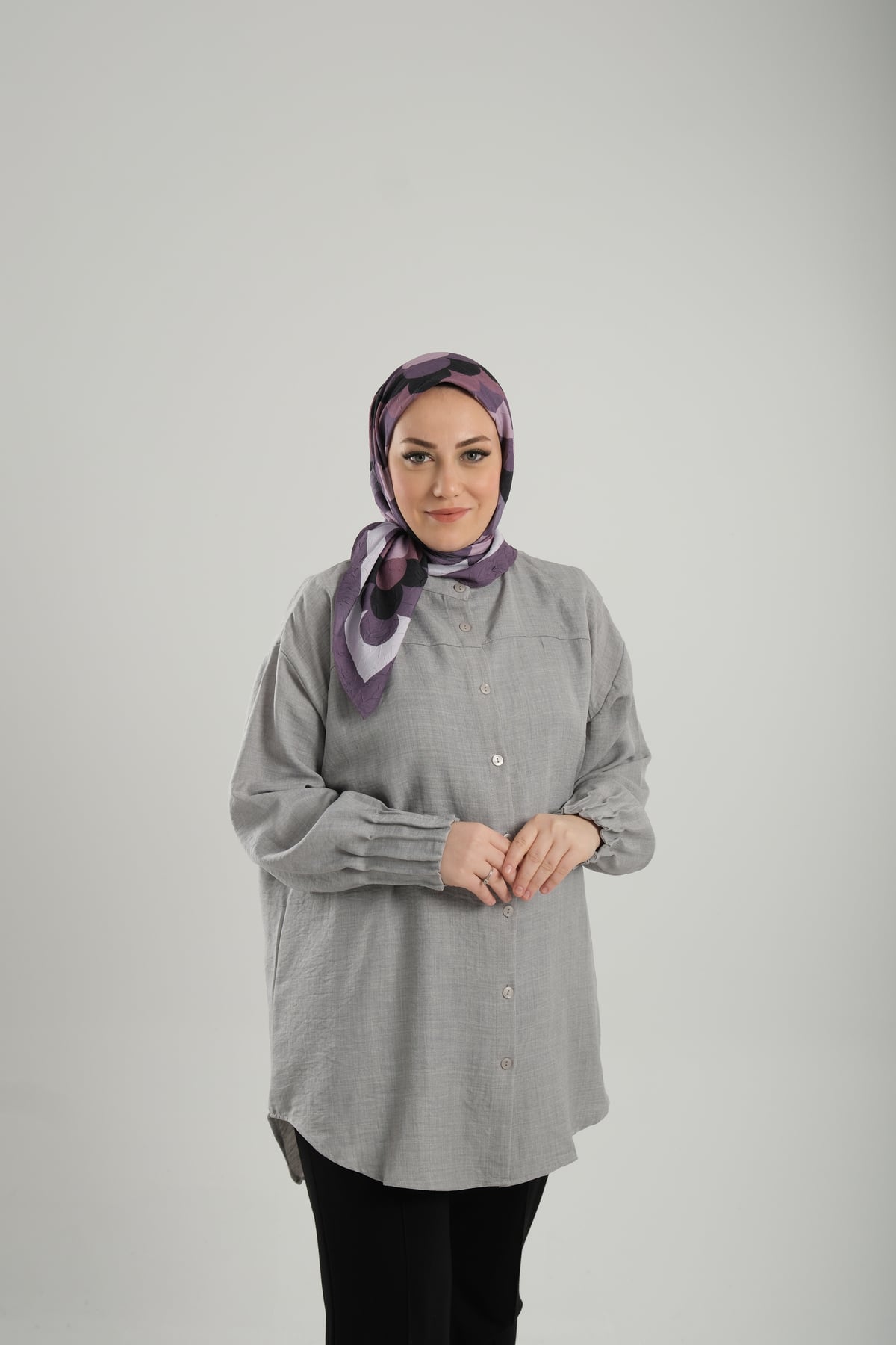 Mor Desenli Eşarp Bambu Geometrik Dijital Baskılı - Hürrem Bone 202205_22