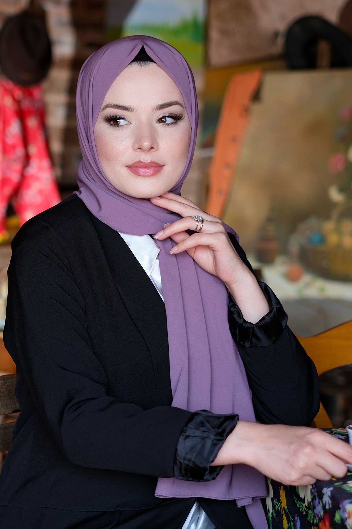 Mor Düz Klasik Şal Medine İpeği Sade - Hürrem Bone 202103_22