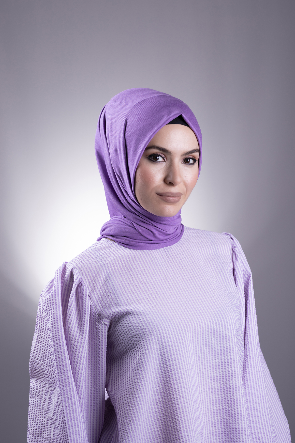 Mor Düz Klasik Şal Viskon Kumaş Likralı Penye - Hürrem 202101
