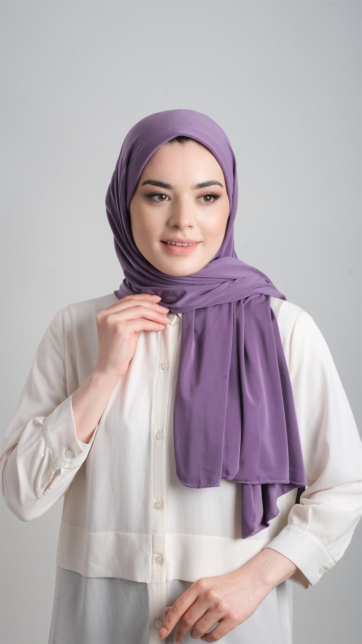 Mor Pratik Hazır Geçmeli Eşarp Sandy Kumaş Sade 1817_22