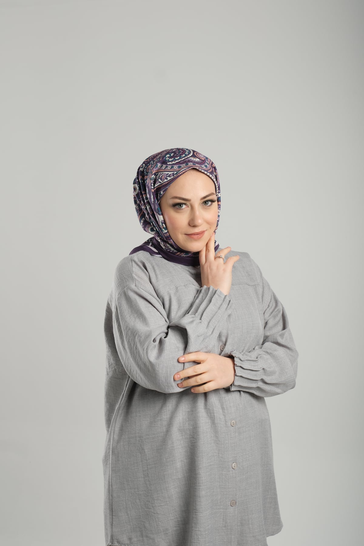 Mürdüm Desenli Eşarp Bambu Etnik Çiçek Dijital Baskılı - Hürrem Bone 202202_07