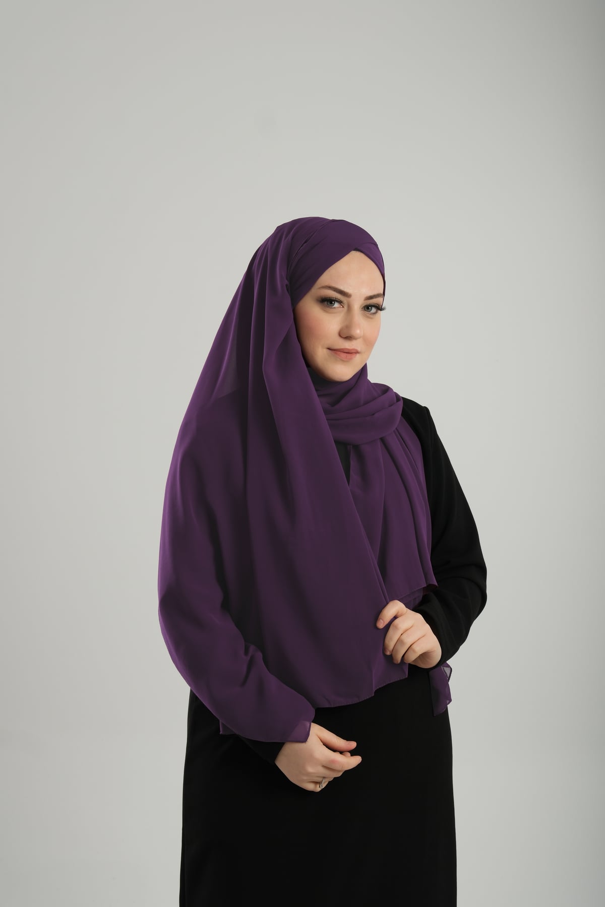 Mürdüm Pratik Hazır Geçmeli Bone Şal Şifon Kendinden Boneli Tek Bantlı - Hürrem Bone 1453_07