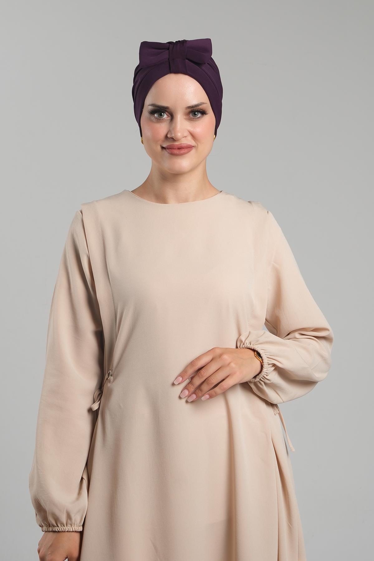 Mürdüm Pratik Hazır Geçmeli Fiyonklu Bone Sandy Çift Taraflı Çapraz - Hürrem Bone 3007B_07