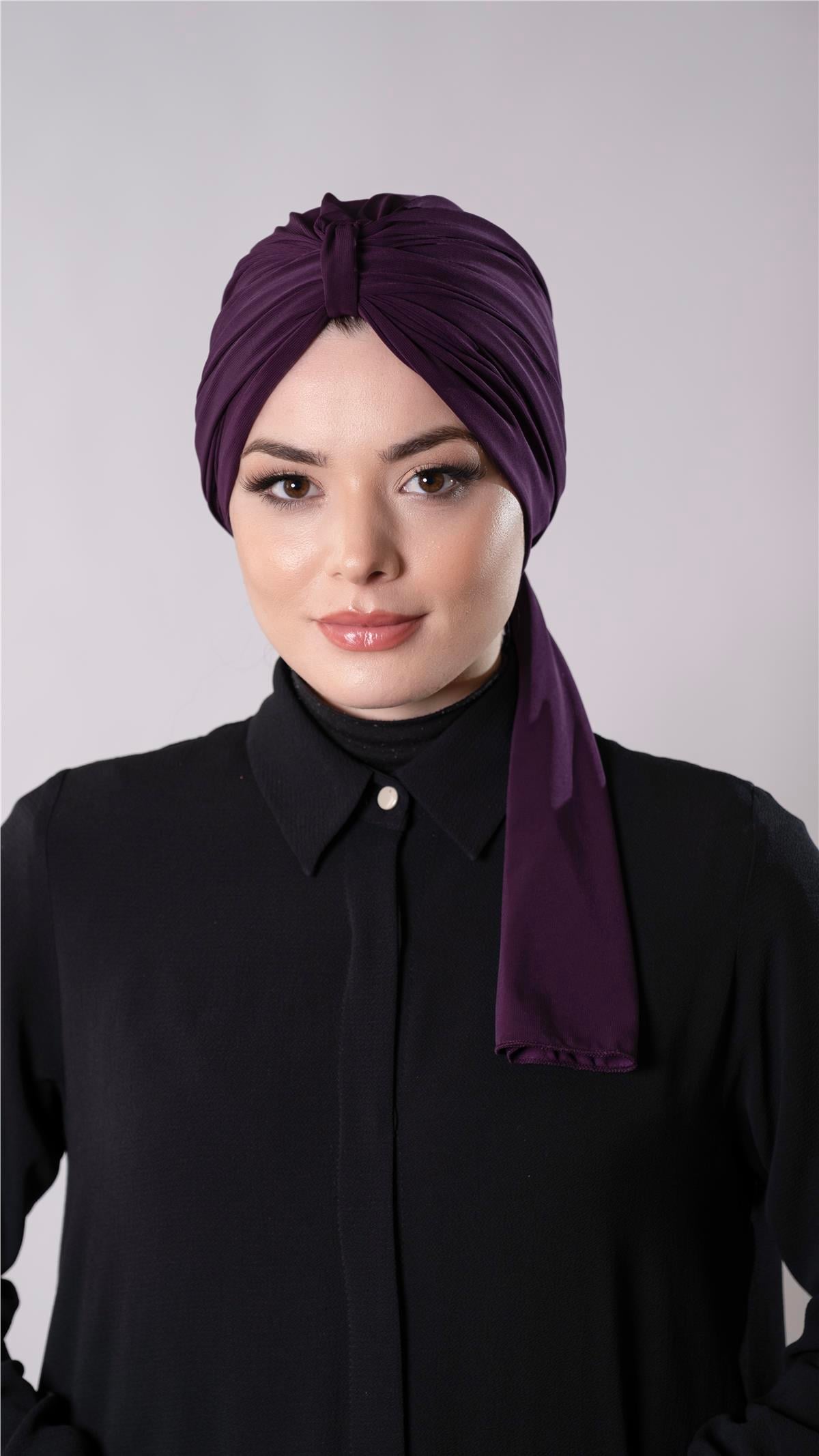 Mürdüm Pratik Hazır Geçmeli Tesettür Bone Sandy Kumaş Atkılı  - Hürrem Bone 2204_07