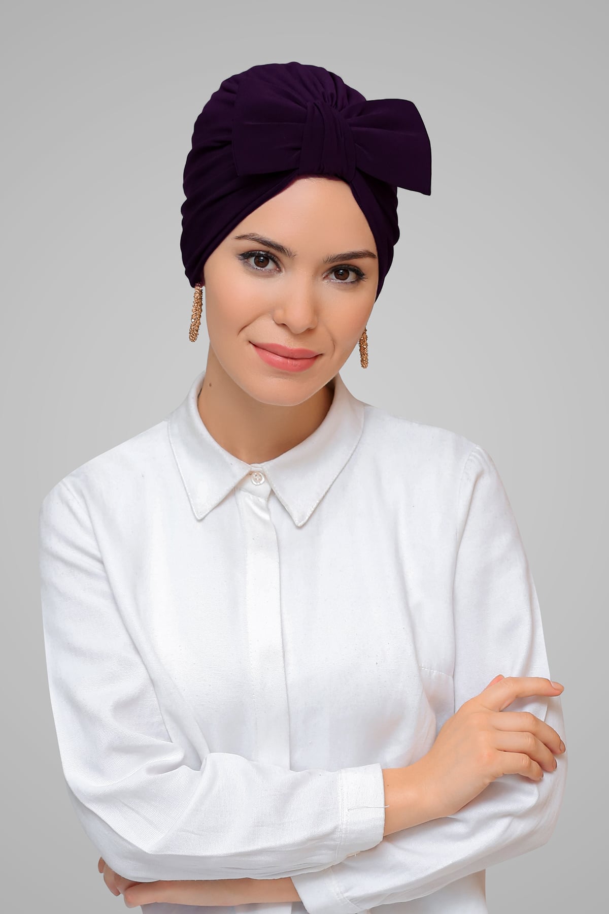 Mürdüm Pratik Hazır Geçmeli Tesettür Bone Sandy Kumaş Fiyonklu Büzgülü - Hürrem 7006