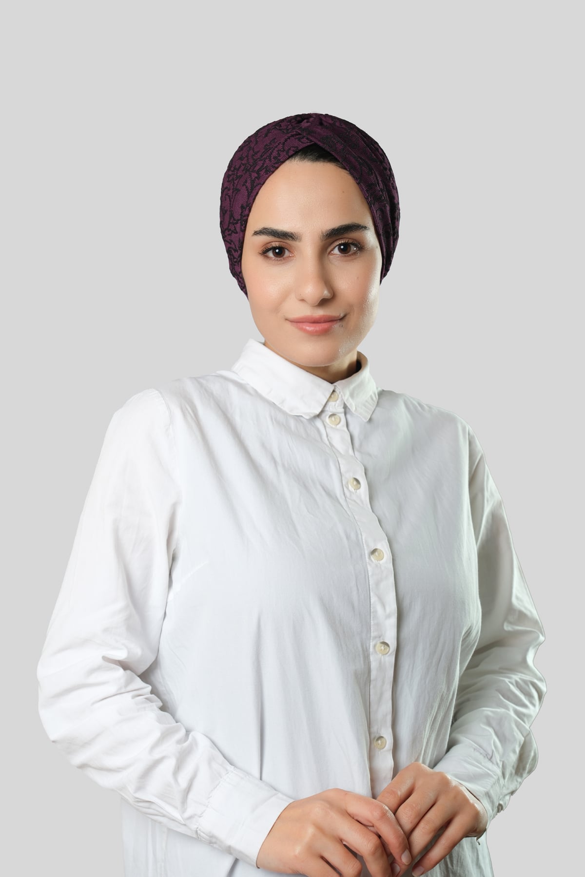 Mürdüm Pratik Hazır Geçmeli Tesettür Bone Jakar Kendinden Desenli - Hürrem Bone 1209_07