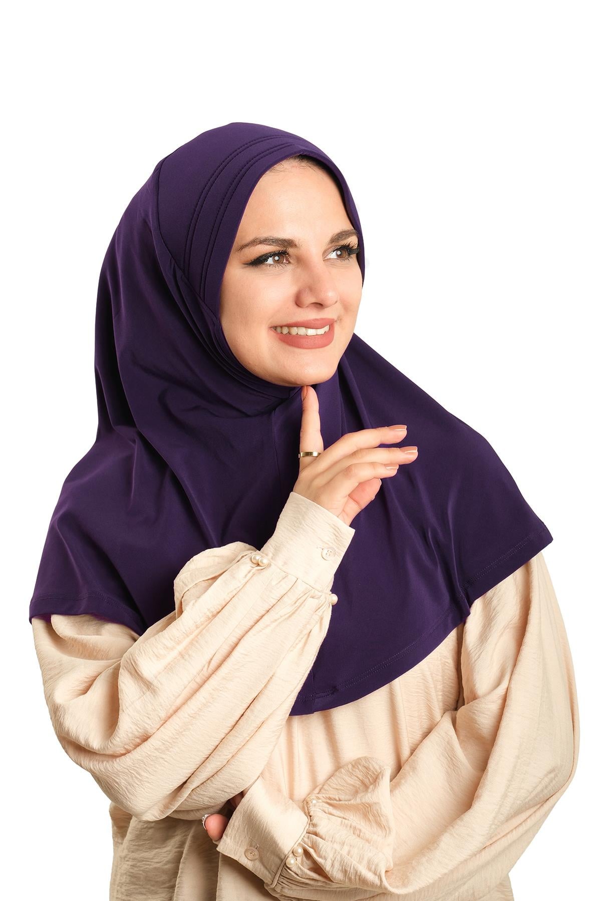 Mürdüm Pratik Hazır Geçmeli Tesettür Eşarp Sandy Kumaş Sade - Hürrem Bone 1600_07