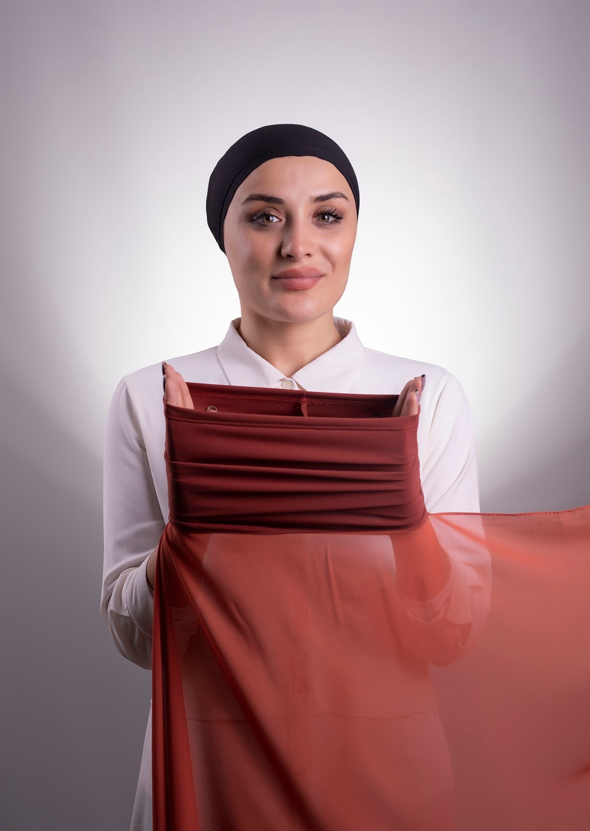 Nar Çiçeği Pratik Hazır Geçmeli Şal Şifon Boru Boneli - Halven 3001