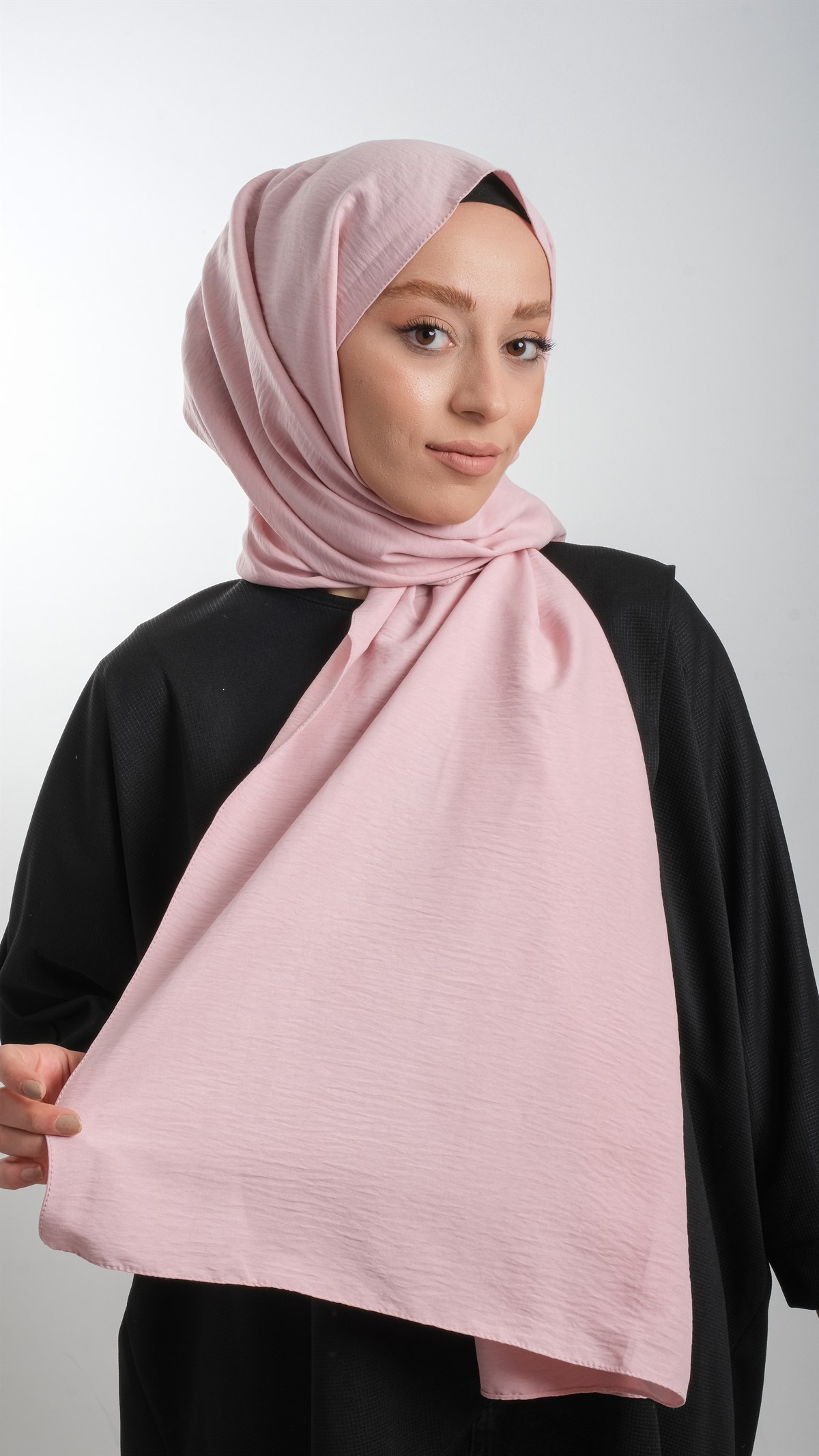 Pembe Düz Klasik Şal Pamuk Caz Sade - Hürrem Bone 202105_04