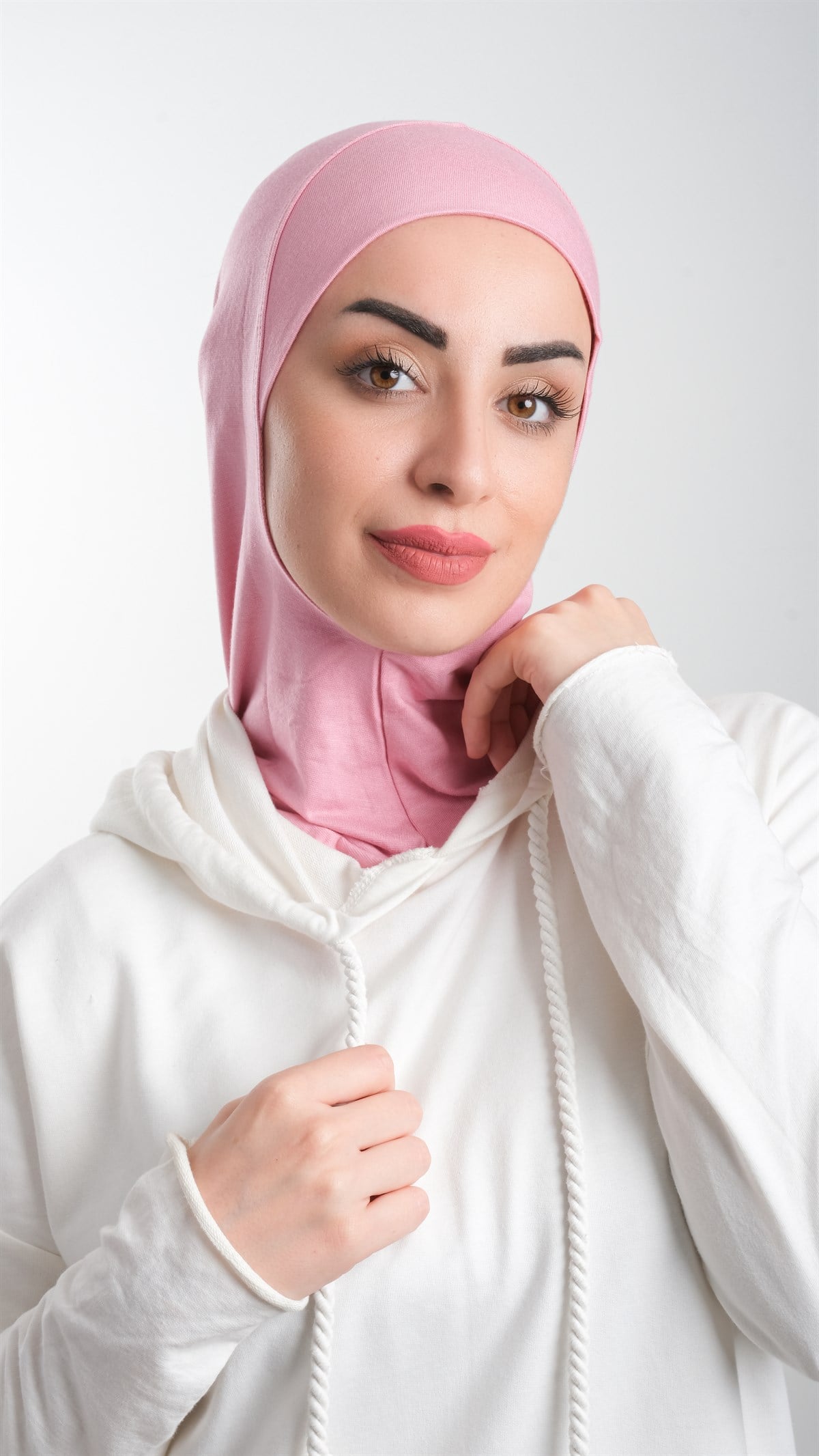 Pembe Pratik Hazır Geçmeli Tesettür Bone Sandy Kumaş Lüks Hijab - Hürrem Bone 2115_04