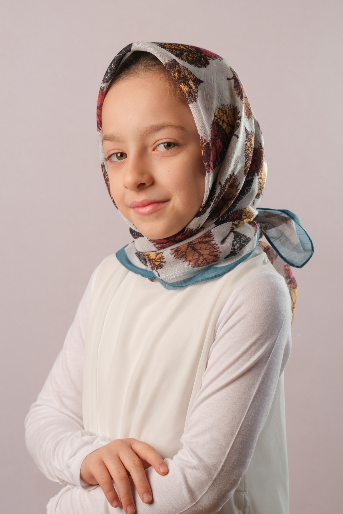 Petrol Mavisi Dijital Baskılı Çocuk Tesettür Eşarp Pamuk Polyester Yaprak Desenli - Hürrem Bone 6003_17