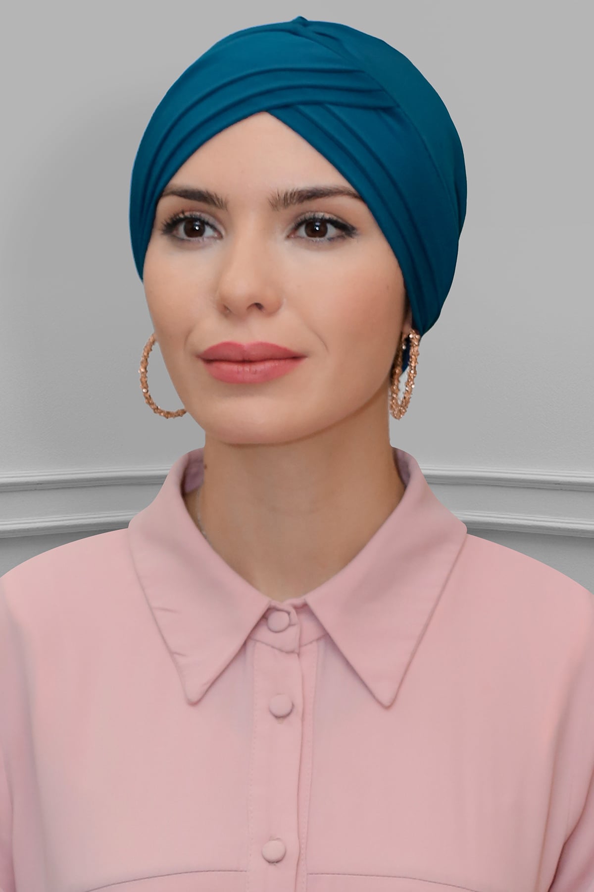 Petrol Mavisi Pratik Hazır Geçmeli Tesettür Bone Sandy Kumaş Üç Çapraz - Hürrem 1803