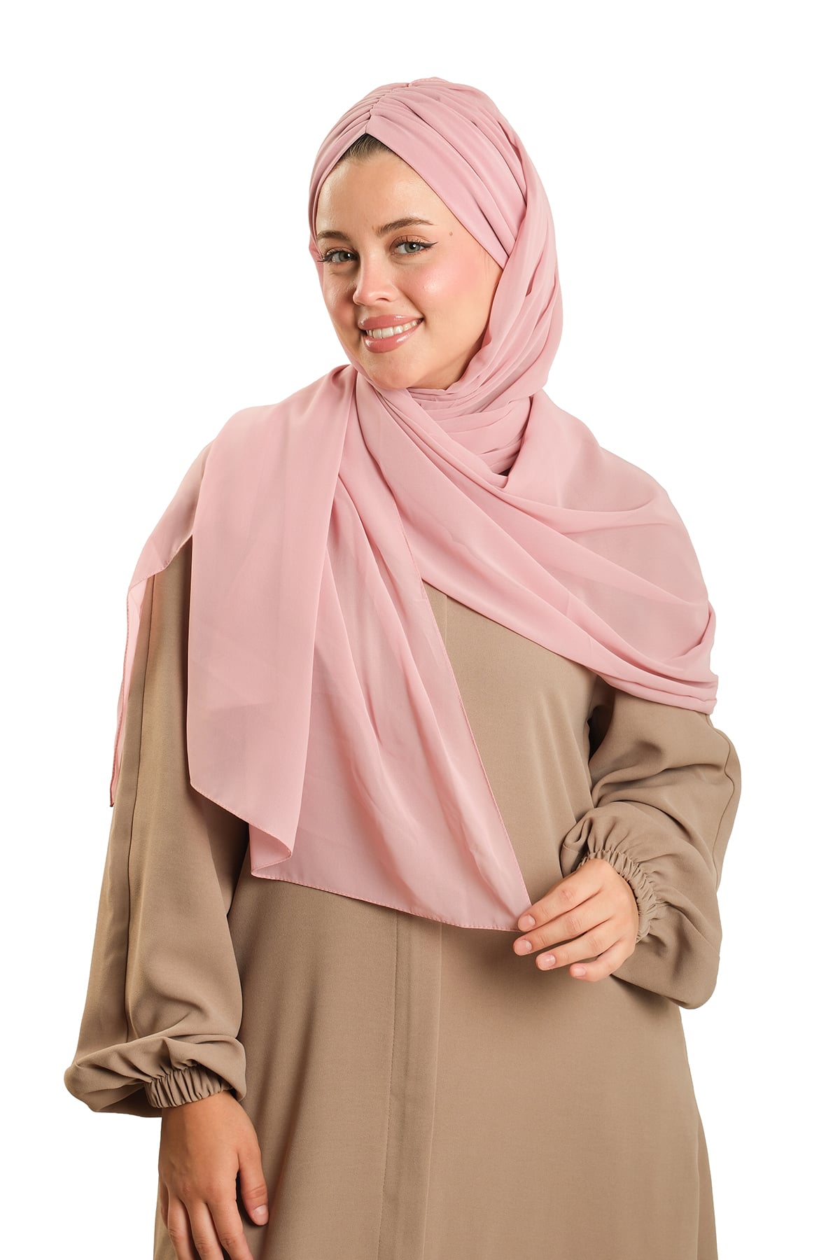 Pudra Pratik Hazır Geçmeli Bone Şal Şifon Drapeli - Hürrem Bone 2507_06