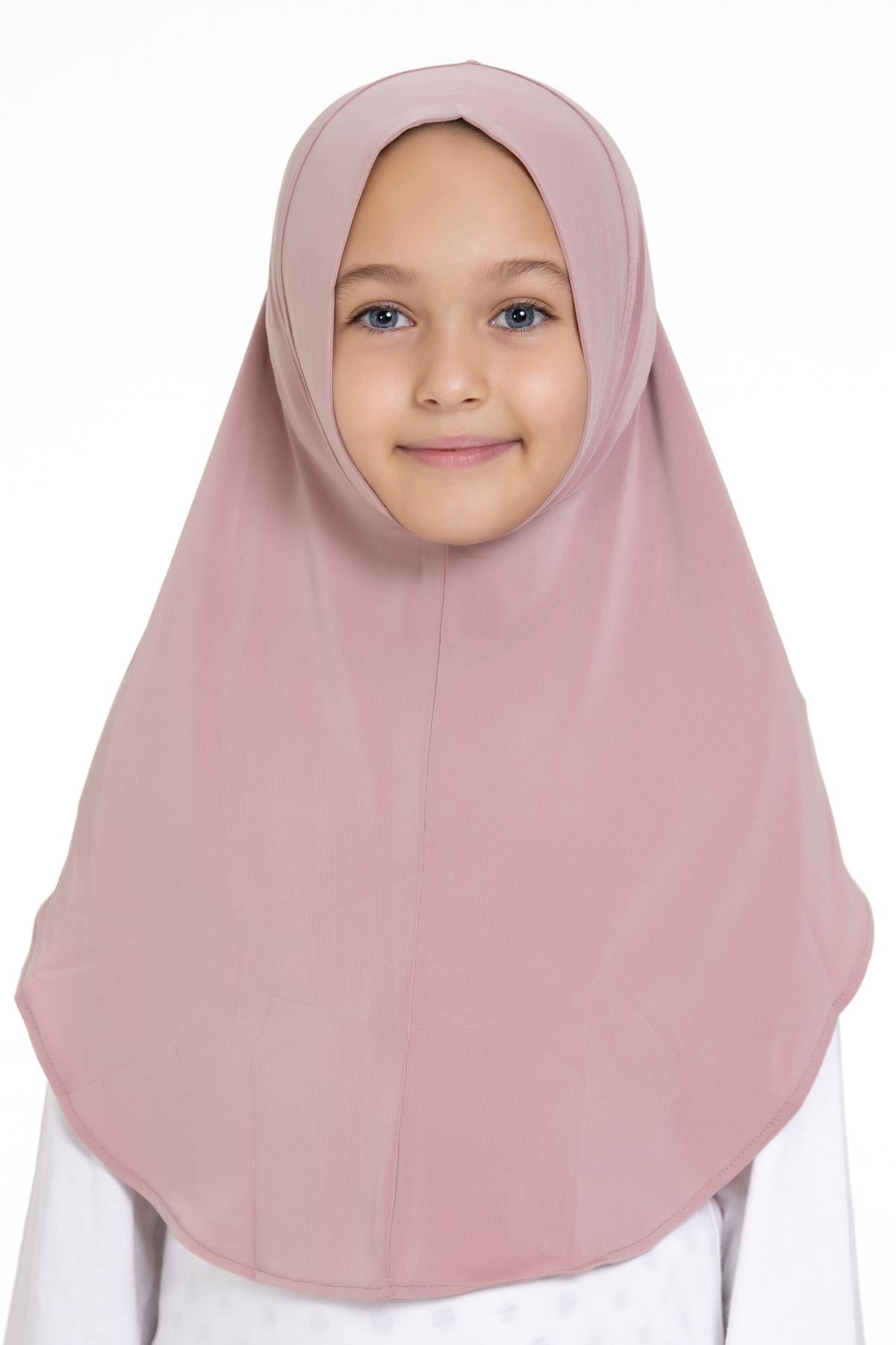 Pudra Pratik Hazır Geçmeli Genç Tesettür Bone Sandy Kumaş Düz Hijab - Hürrem Bone 2312_06