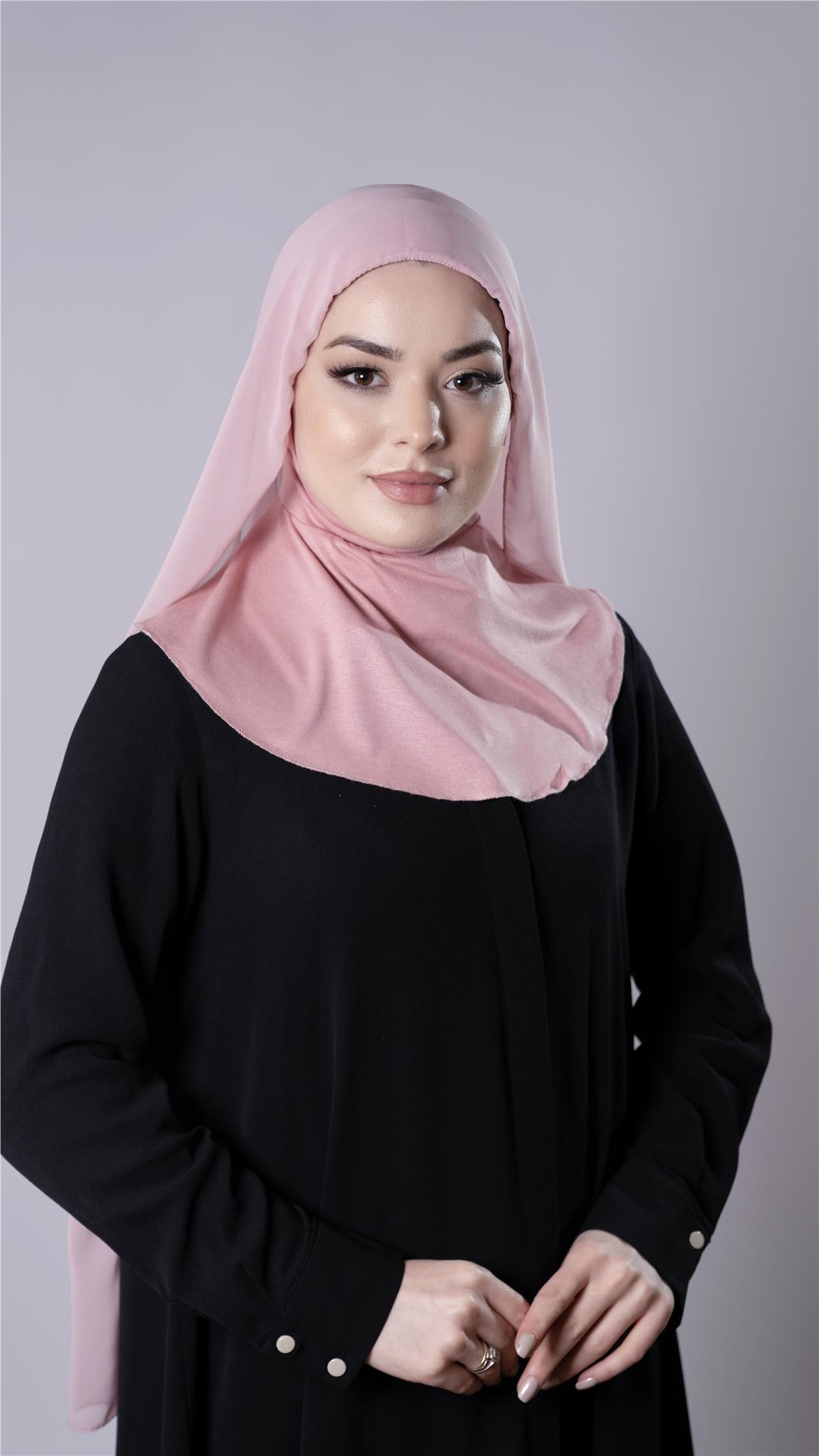 Pudra Pratik Hazır Geçmeli Şal Şifon Kumaş Hijab Bone - Hürrem Bone 3009_06