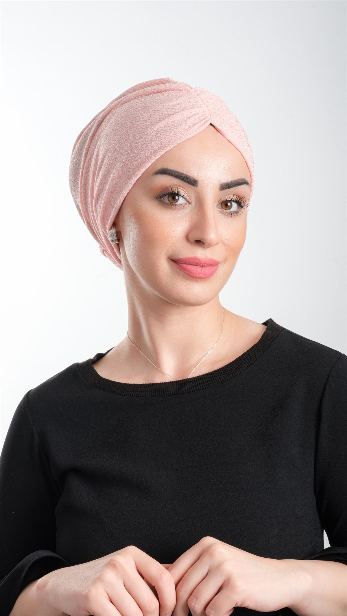 Pudra Pratik Hazır Geçmeli Tesettür Bone Fukuro Simli Büzgülü - Hürrem Bone 2116_06