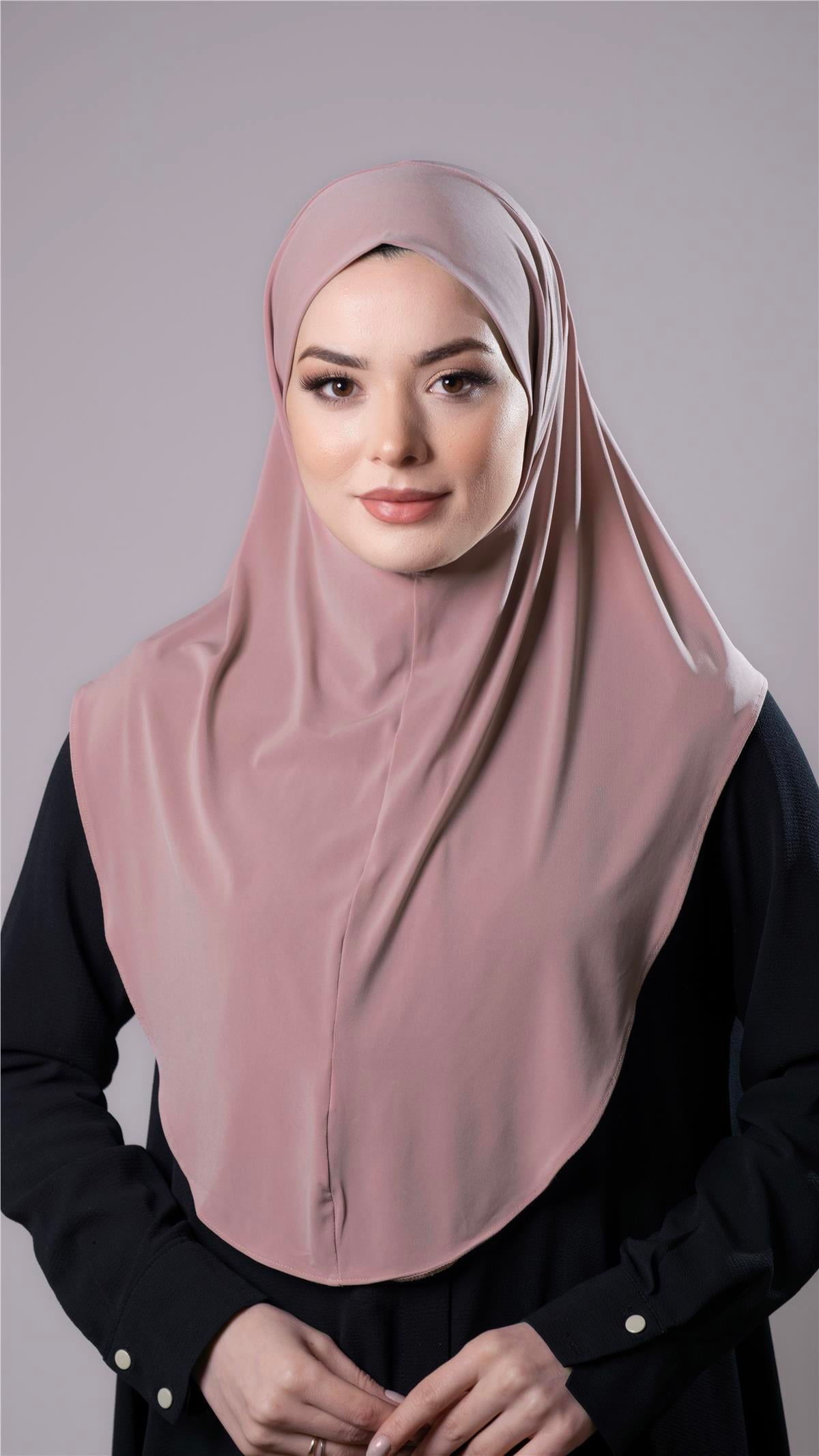 Pudra Pratik Hazır Geçmeli Tesettür Eşarp Sandy Kumaş Düz Hijab - Hürrem Bone 2308_06