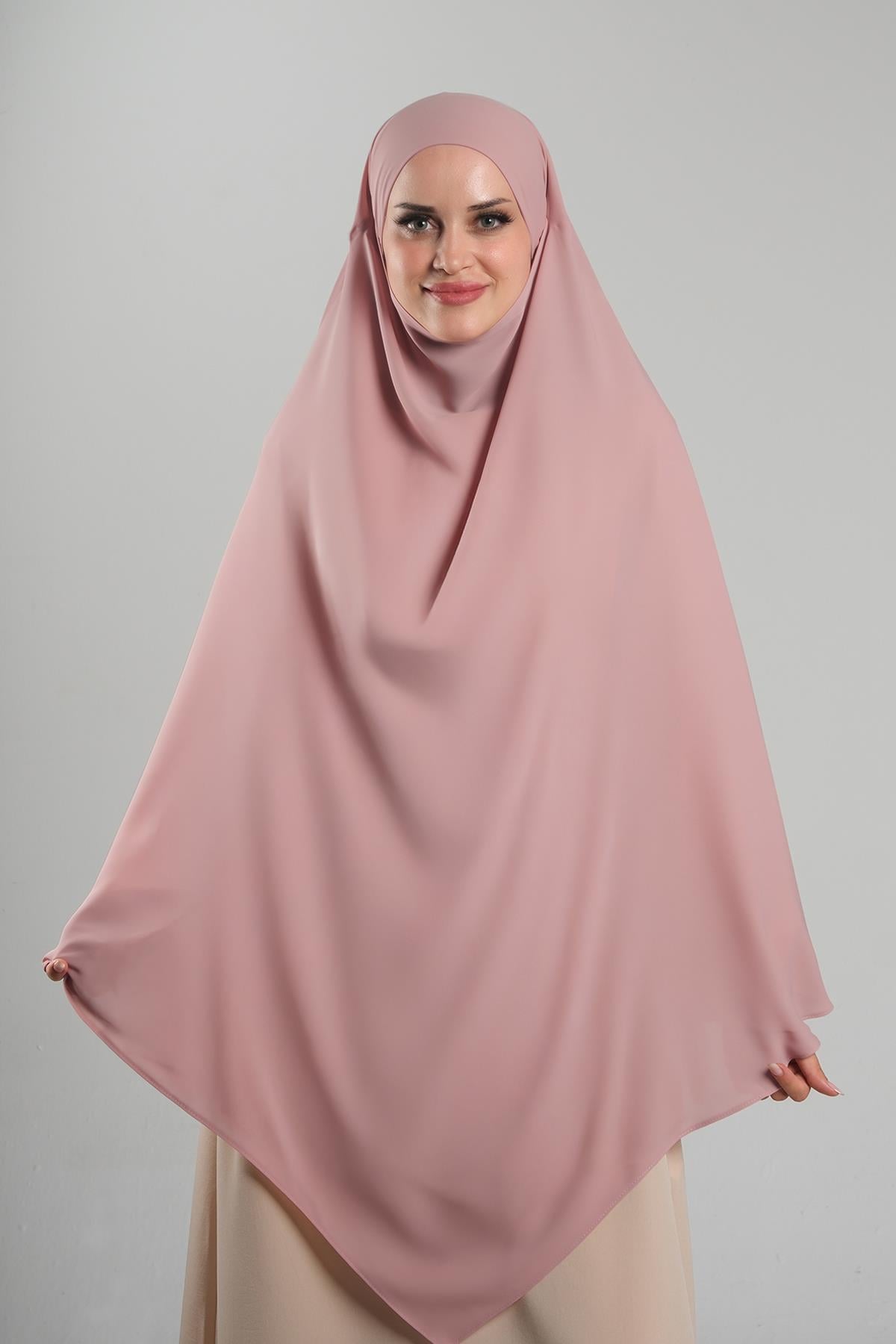 Pudra Pratik Hazır Geçmeli Tesettür Eşarp Krep Bağcıklı Sufle Hijab - Hürrem Bone 2313_06