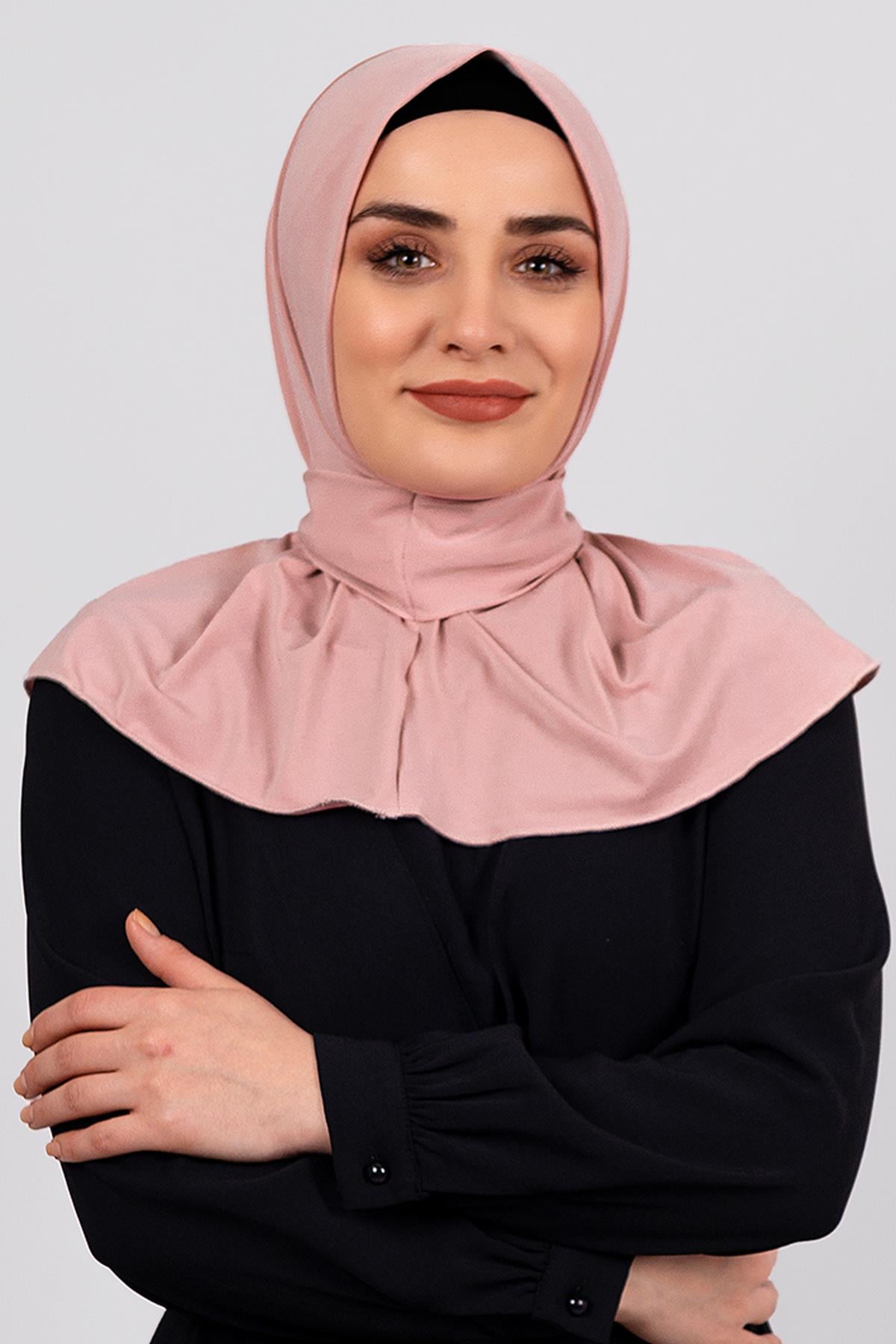 Pudra Pratik Hazır Geçmeli Tesettür Eşarp Sandy Kumaş Arkadan Çıtçıtlı - Hürrem Bone 2101_06