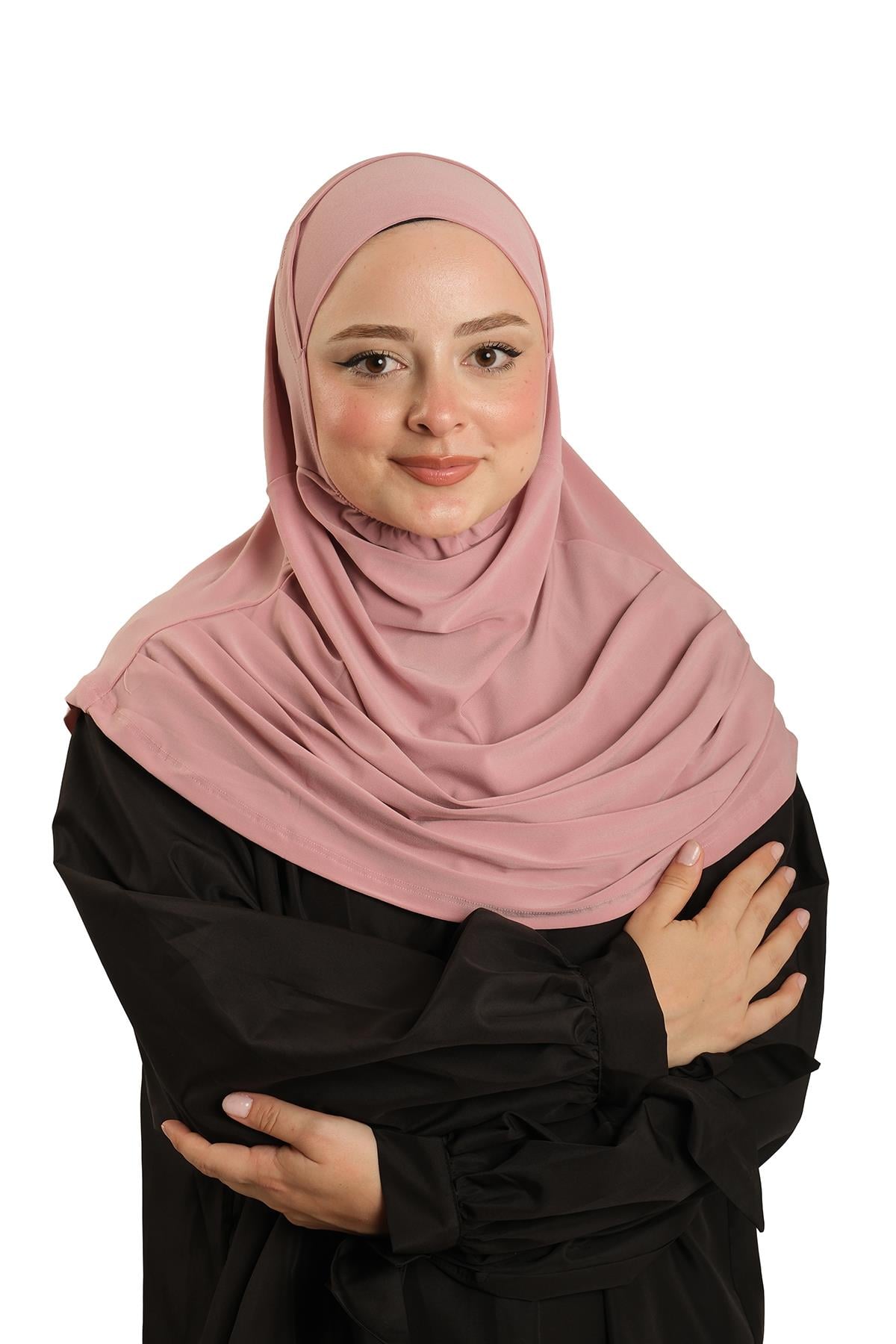 Pudra Pratik Hazır Geçmeli Tesettür Eşarp Sandy Kumaş Kendinden Boneli - Hürrem Bone 1290_06