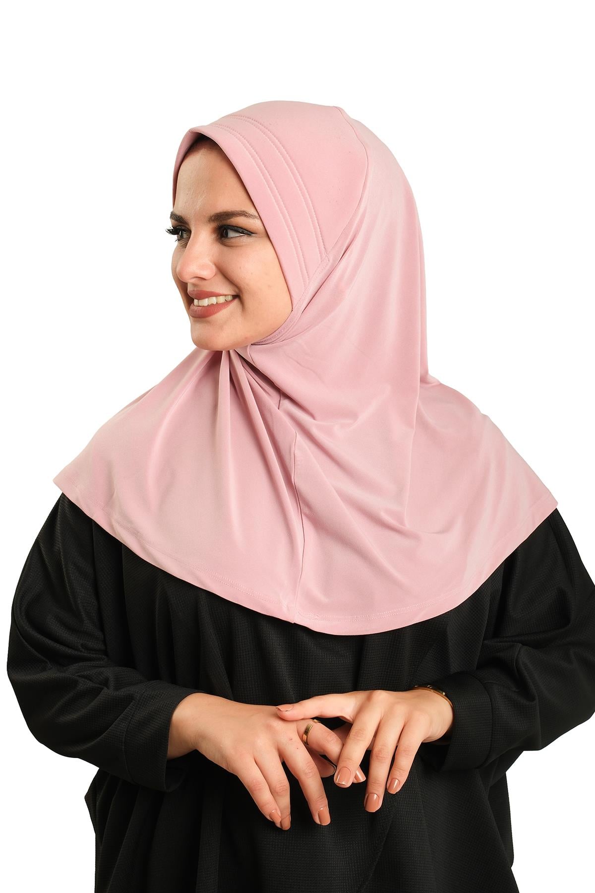 Pudra Pratik Hazır Geçmeli Tesettür Eşarp Sandy Kumaş Sade - Hürrem Bone 1600_06