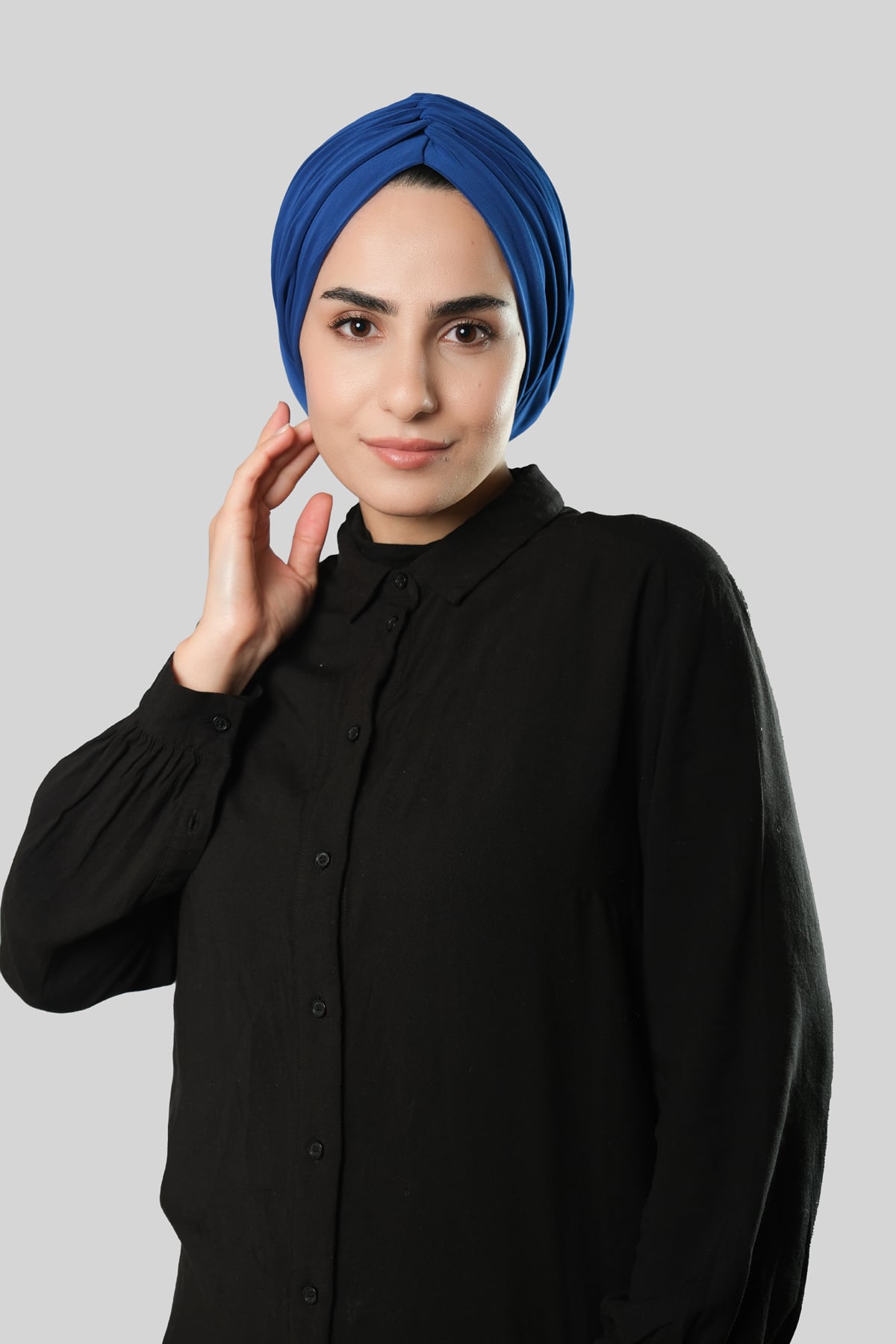 Saks Mavisi Drapeli Salaş Tesettür Bone Sandy Büzgülü - Hürrem Bone 2315_24