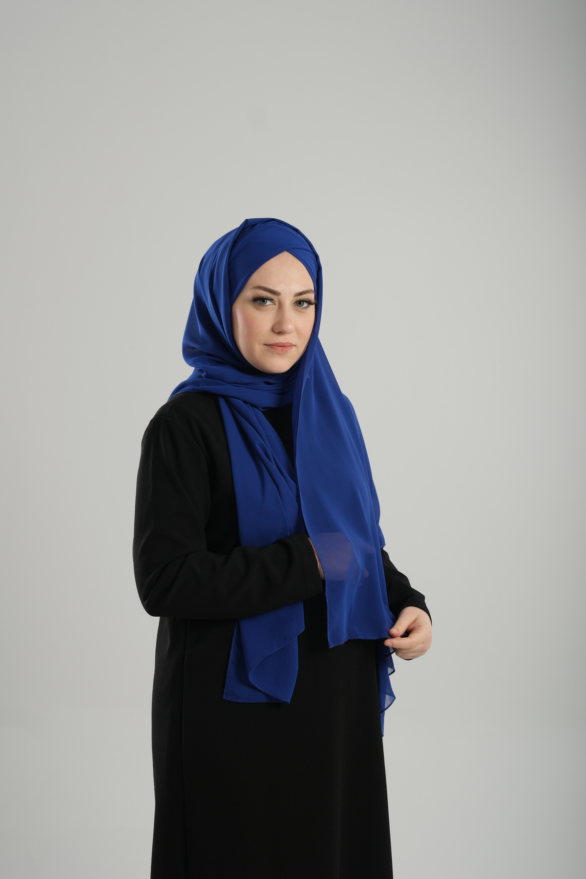 Saks Mavisi Pratik Hazır Geçmeli Bone Şal Şifon Geçmeli Tek Bantlı Çapraz - Hürrem Bone 1455_24