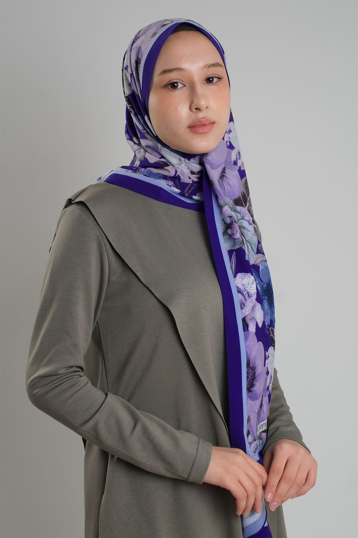 Saks Mavisi Zera Şal Koleksiyon İtalyan Dikişli Mucize Kumaş Çiçek Desenli - Hürrem Bone 202133_24