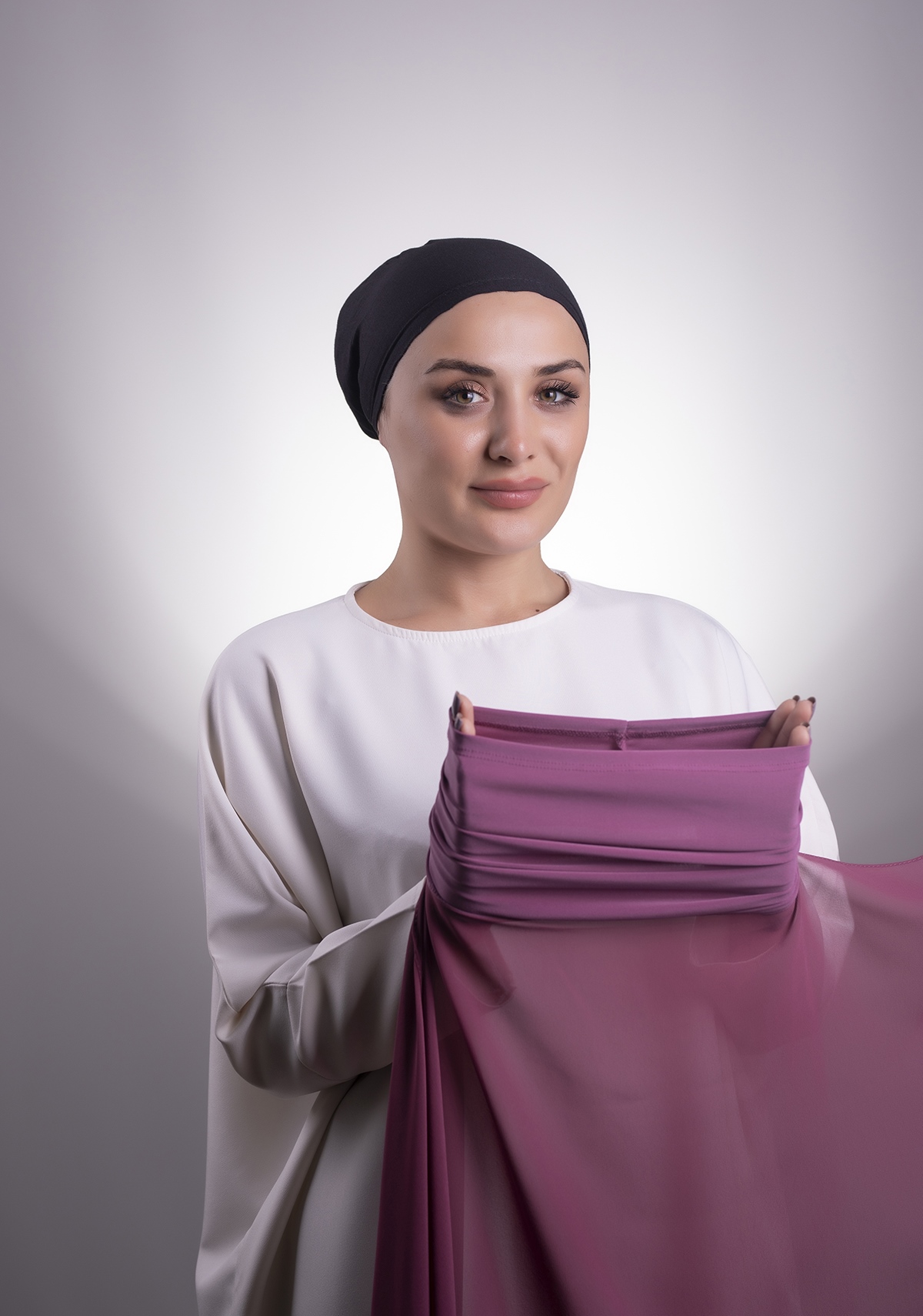 Şarabi Pratik Hazır Geçmeli Şal Şifon Boru Boneli - Halven 3001